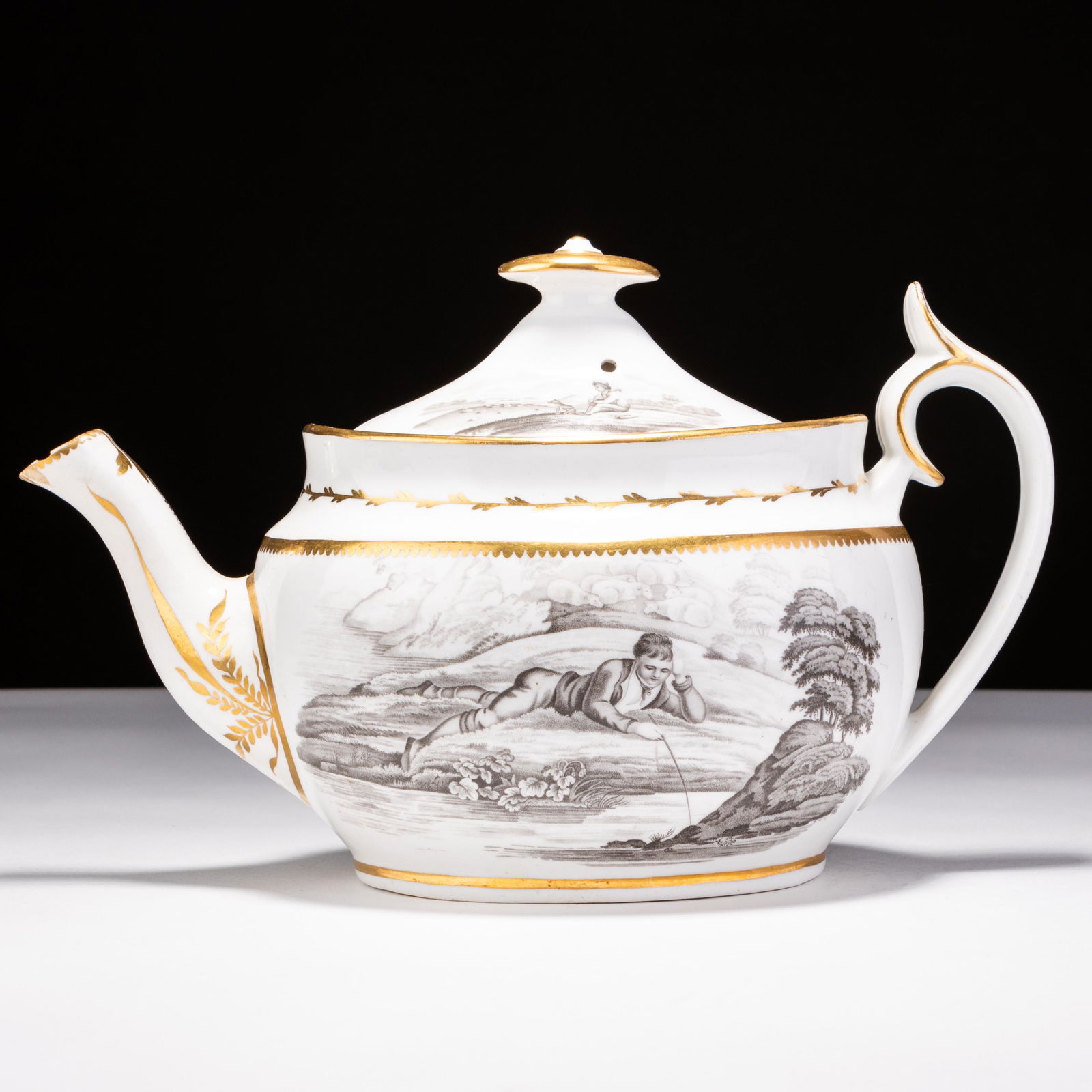 Georgian Spode Grisaille Porcelain Teapot ca. 1812 (1 of 6)