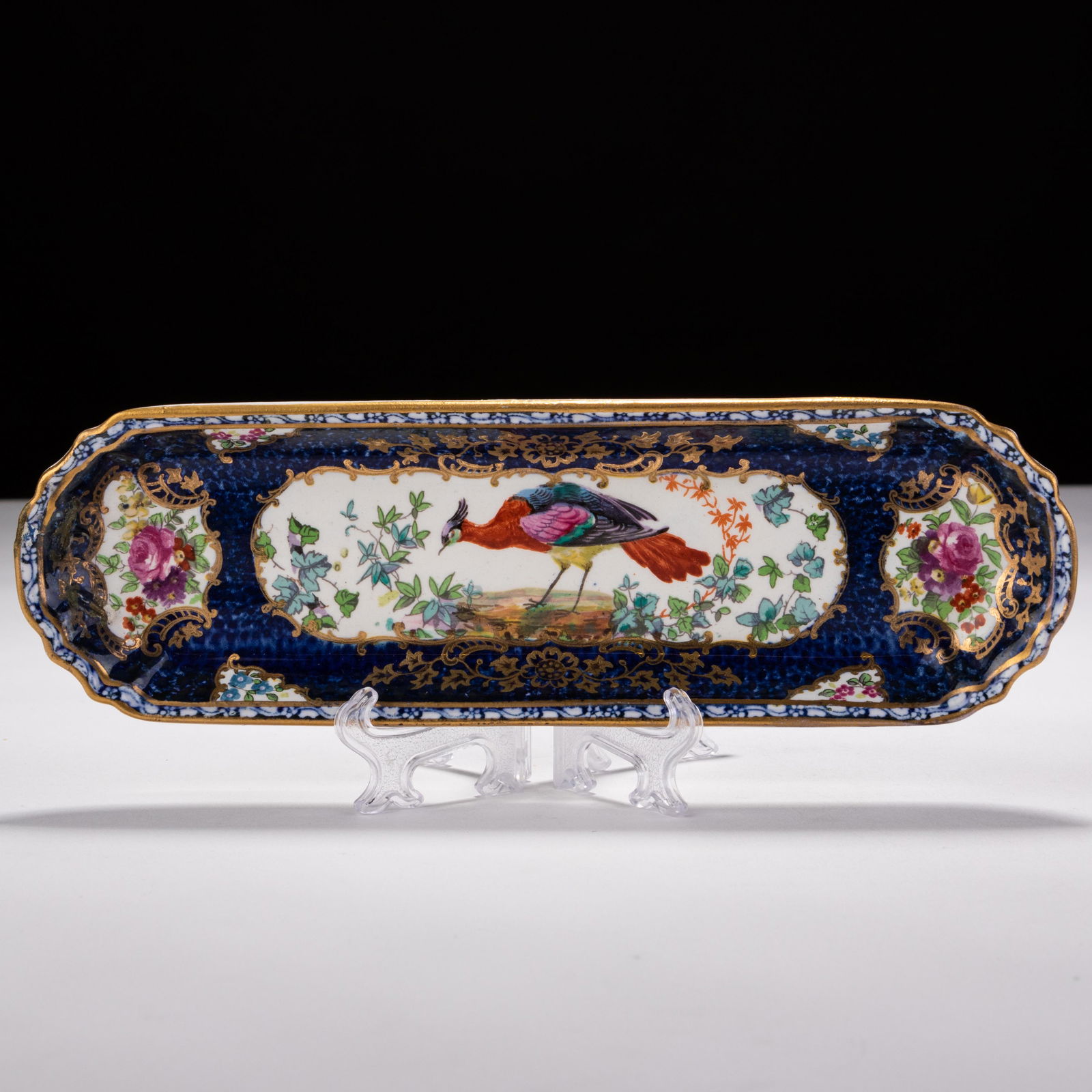 Booths Asiatic Pheasant Cobalt Porcelain Dish 19th Century (1 of 4)