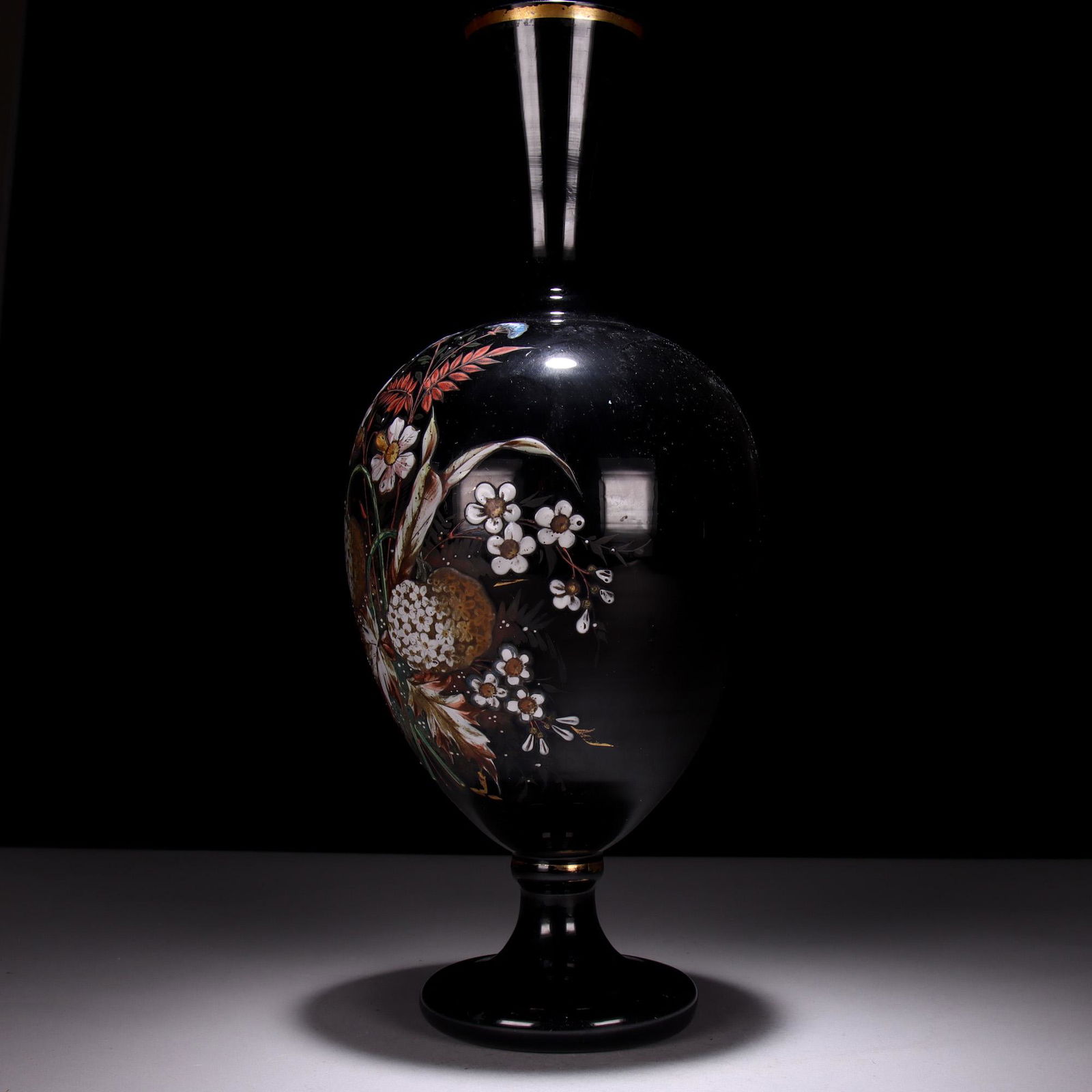 Large Czech Black Opaline Enamel Glass Vase (1 of 7)
