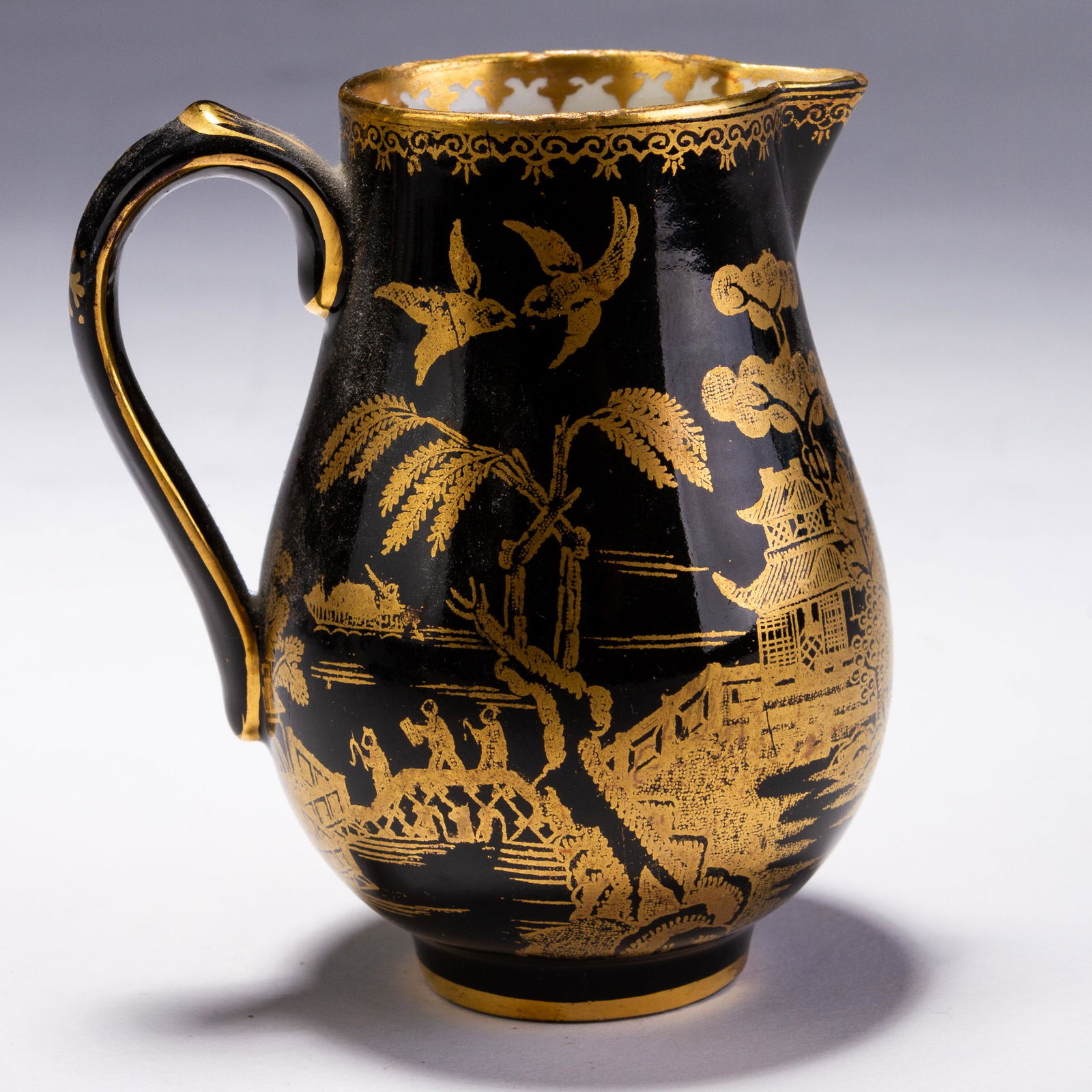 Booths Silicon China Black Willow Pagoda Pitcher Jug ca 1900 (1 of 5)