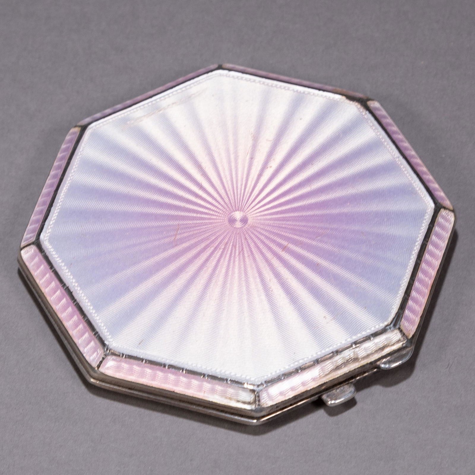 Art Deco Guilloche Enamel Pink Silver Compact Birmingham (1 of 9)