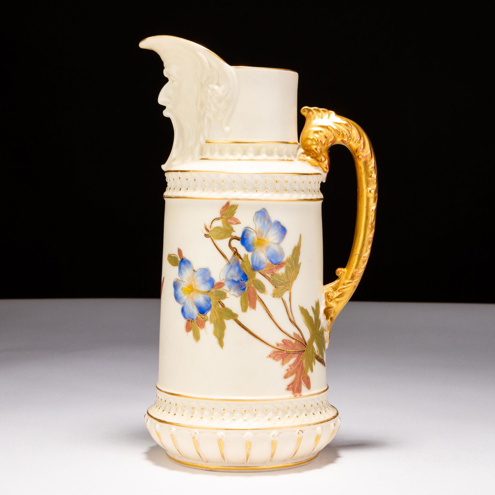 Royal Worcester Porcelain ca. 1889 Masked Spout Pitcher Jug (1 of 5)
