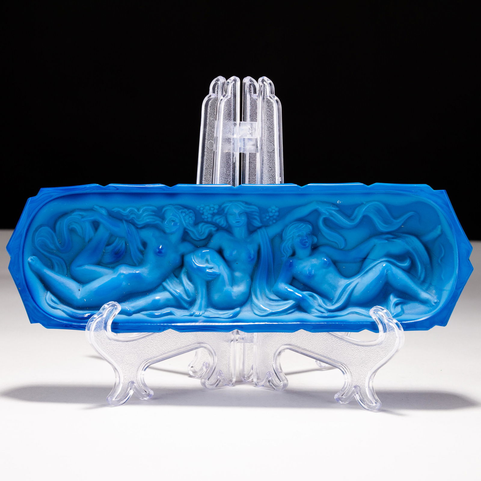 Art Nouveau Bohemian Blue Glass Nudes Tray by Frantisek Halama (1 of 6)