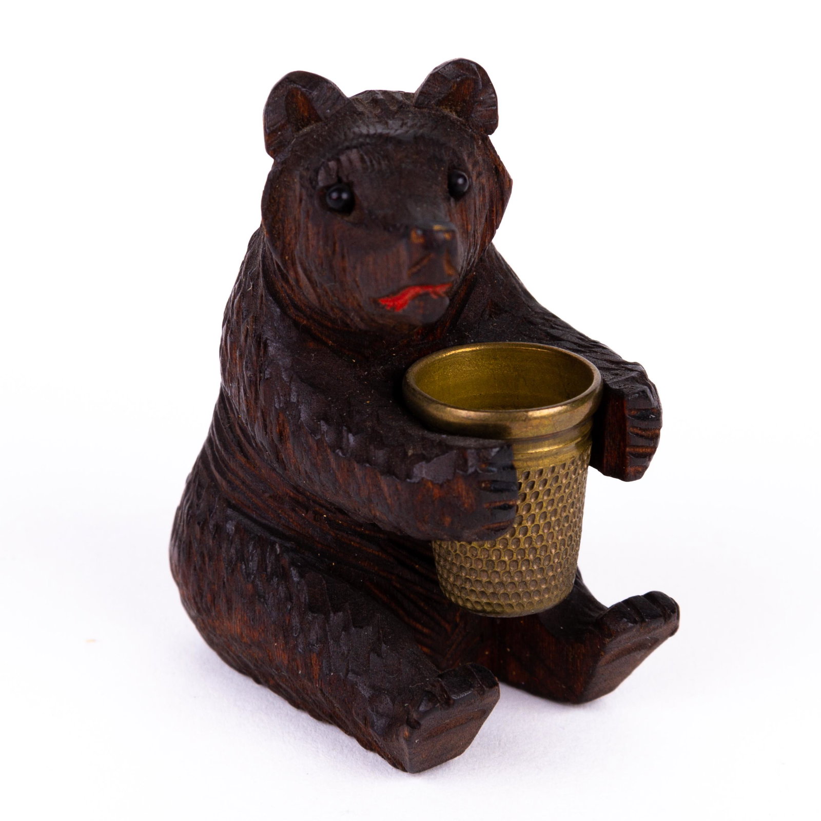 Black Forest Carved Wood Bear Thimble Holder ca. 1900 (1 of 5)