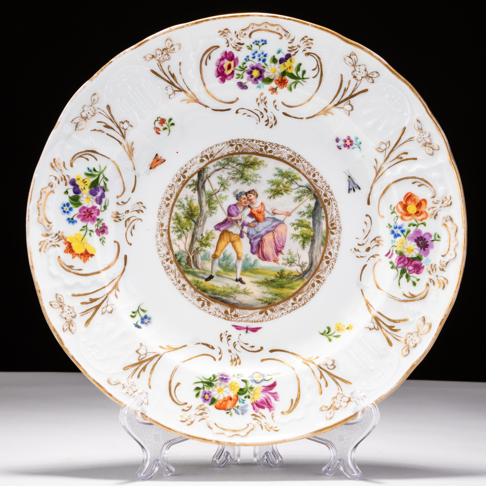 Meissen German Porcelain Watteau Scene Plate 19th Century (1 of 5)