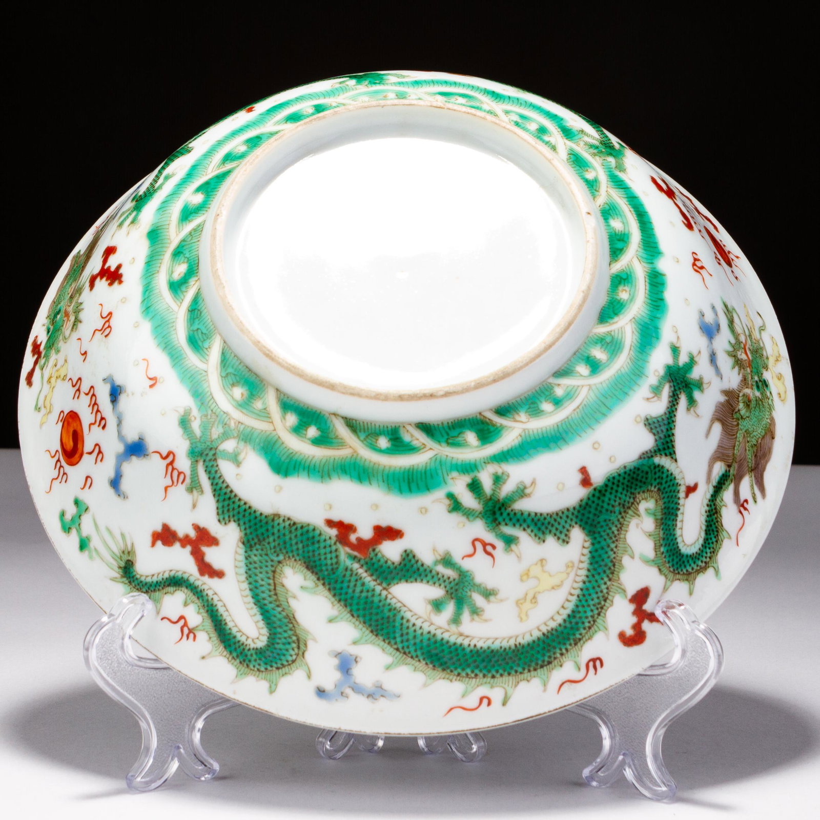 Chinese Famille Verte Enamel Dragon Porcelain Qing Bowl (1 of 6)