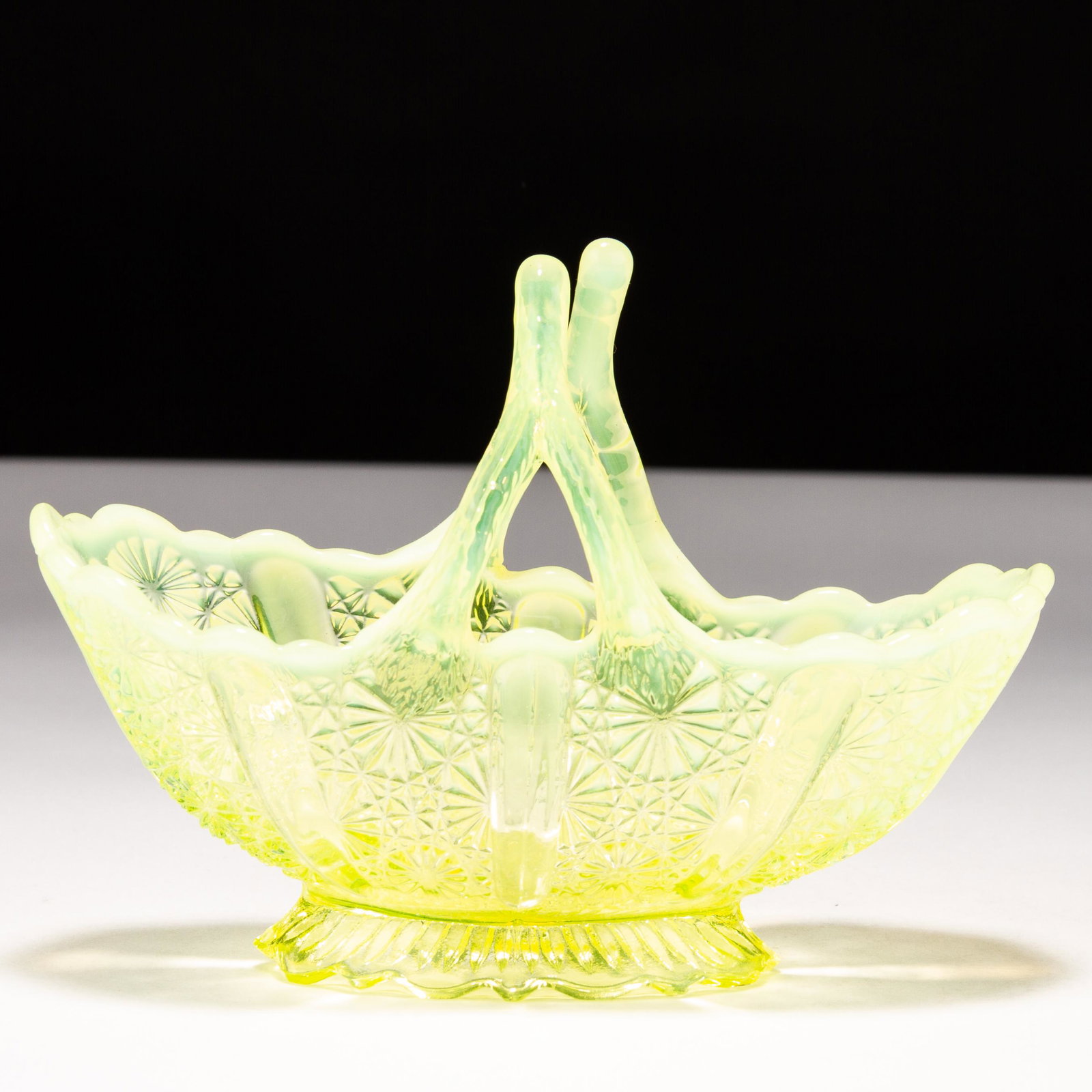 Art Nouveau Uranium Glass Basket (1 of 5)