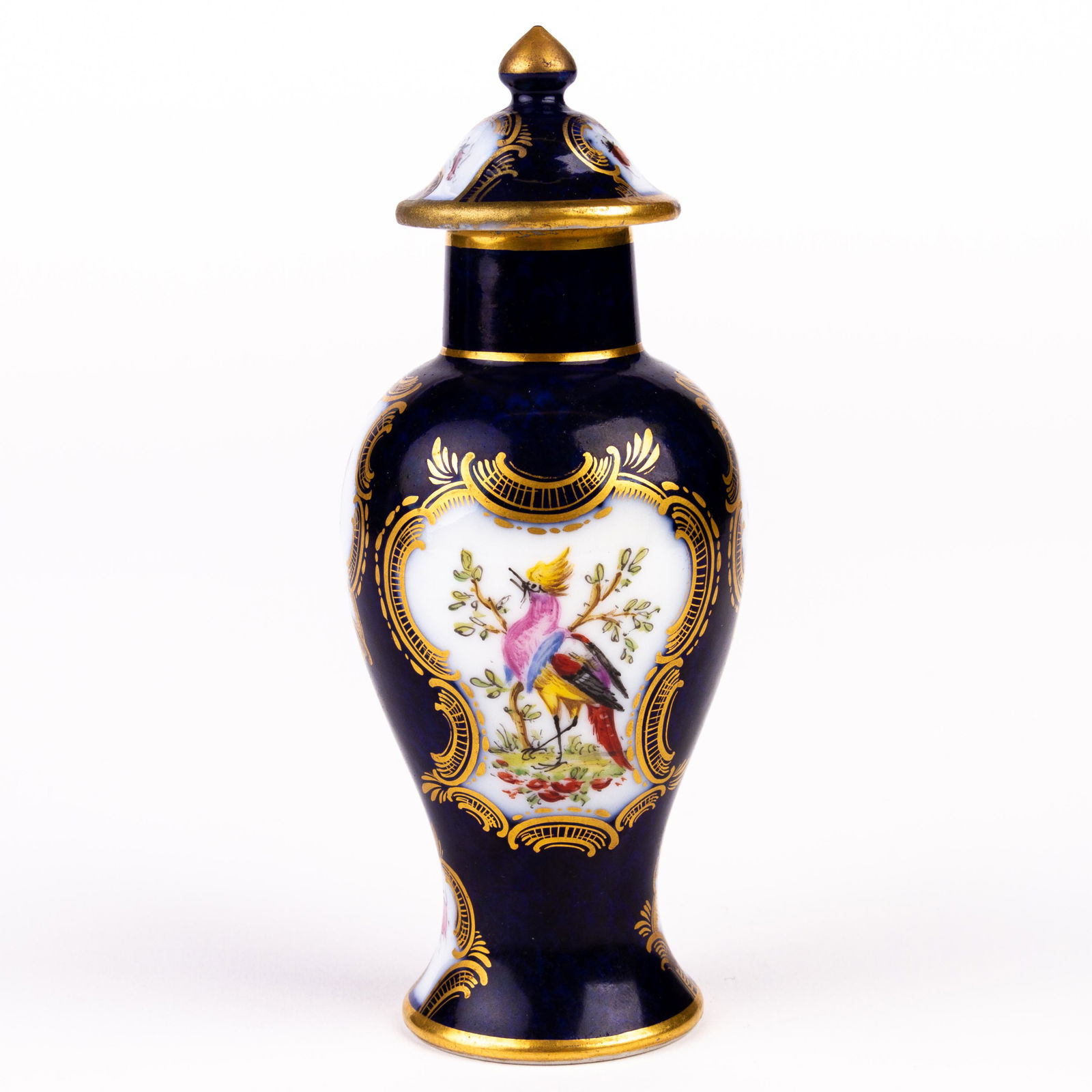 Exotic Bird Cobalt Porcelain Lidded Vase 19th Century (1 of 5)