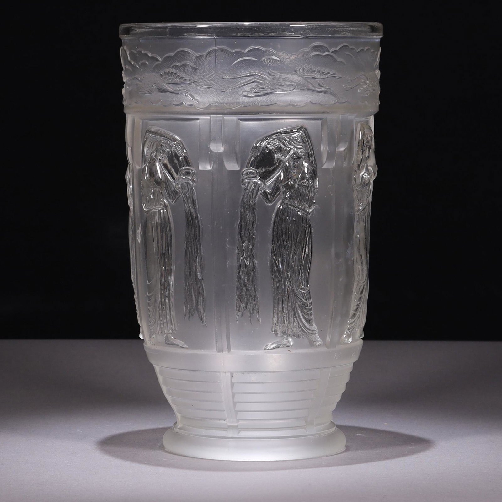 Art Deco Czech Neoclassical Frosted Glass Vase: MEASURING APPROX 24.5 X 15CM. Please carefully study all photographs to get an accurate idea of the object. In good condition, as seen. Shipping is in-house and we ship internationally to US and rest 