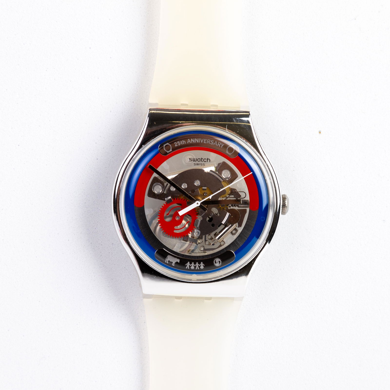 Swatch Collector's Vintage Watch 25th Anniversary Edition: DIMENSIONS APPROX 22.5x3.5x1CM. Please carefully study all photographs to get an accurate idea of the object. In good condition, as seen. Shipping is in-house and we ship internationally to US and res