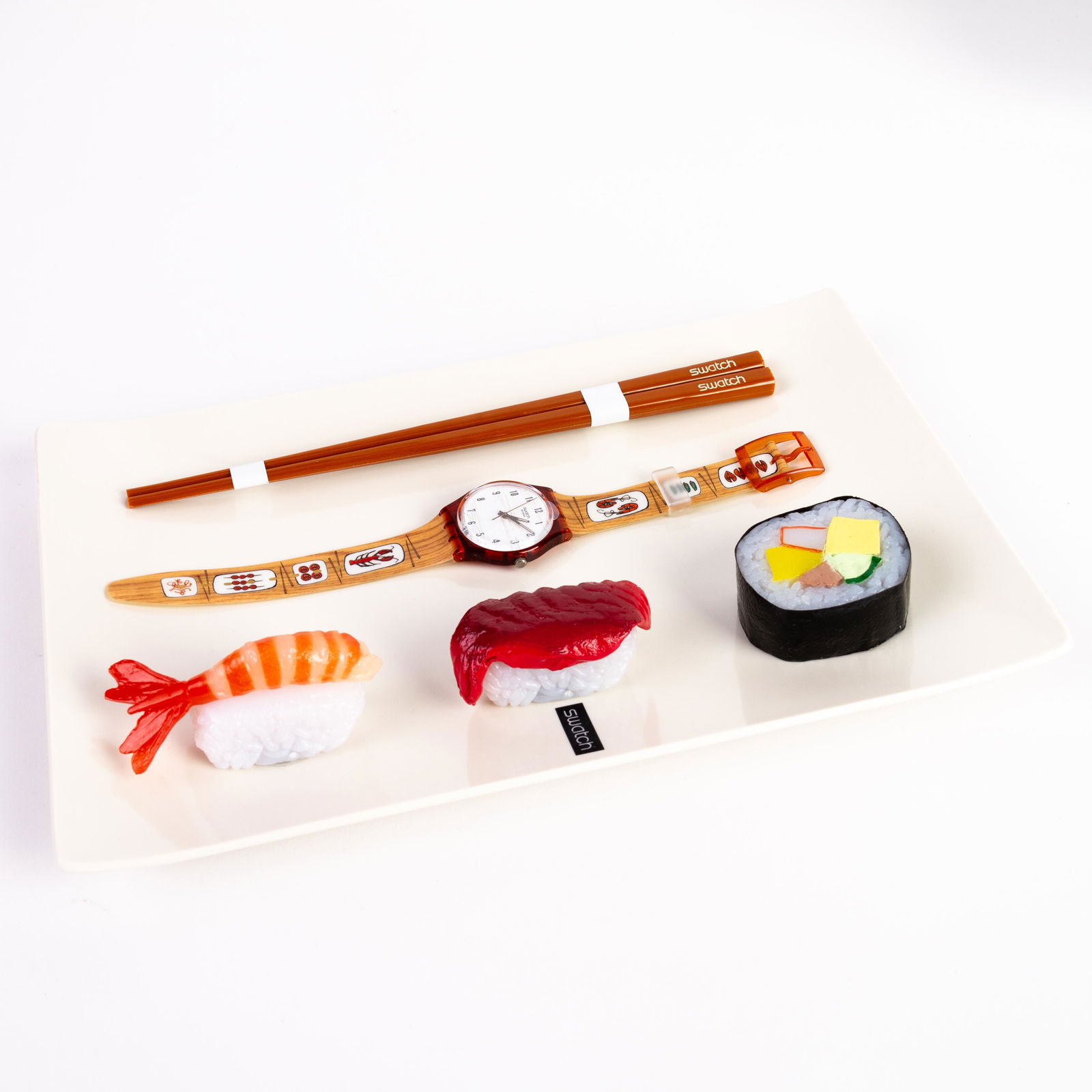Swatch Collector's Vintage Watch Sushi Special Gift Set: DIMENSIONS APPROX 22.5x3.5x1CM. Please carefully study all photographs to get an accurate idea of the object. In good condition, as seen. Shipping is in-house and we ship internationally to US and res