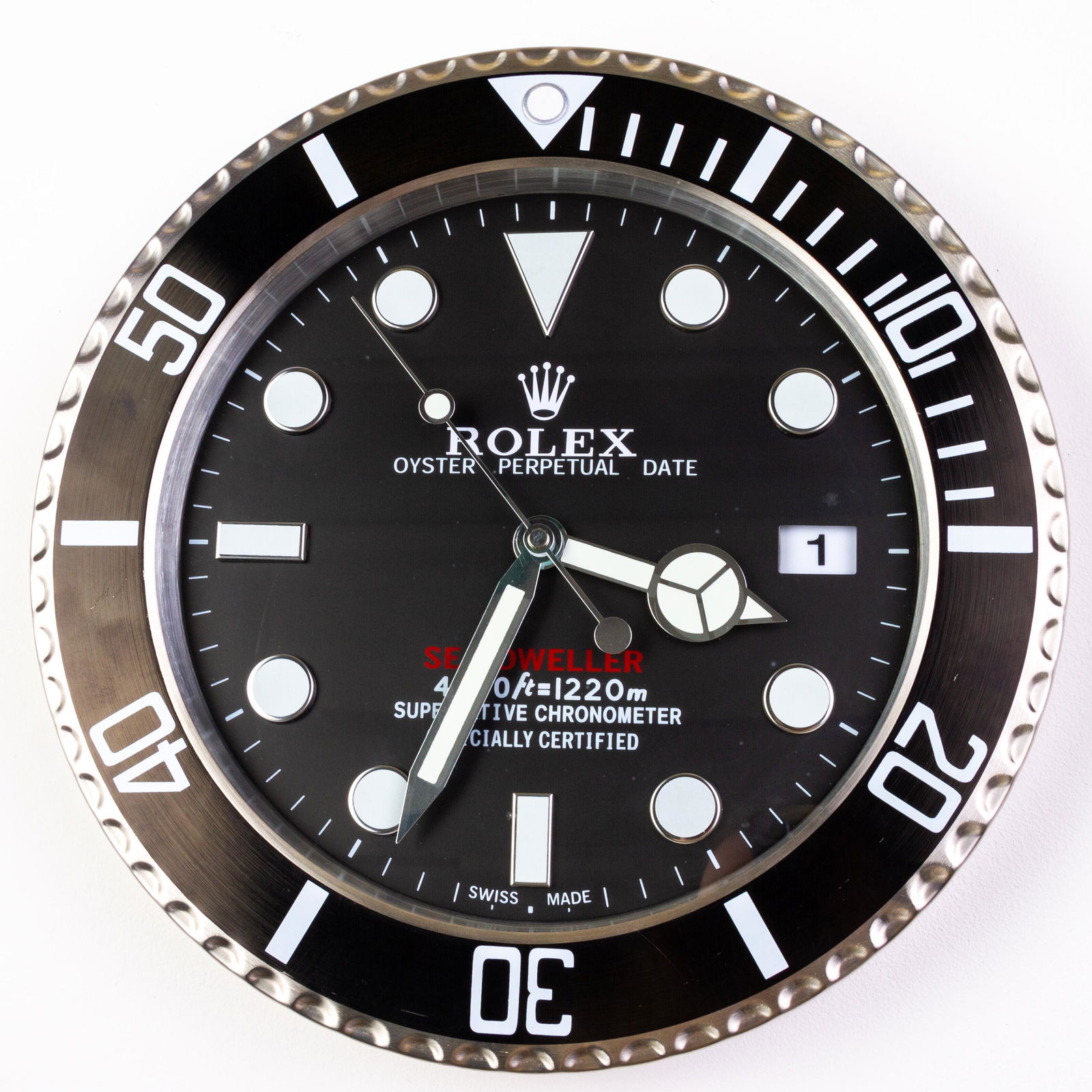 ROLEX Oyster Perpetual Sea Dweller Dealer's Wall Clock: DIMENSIONS APPROX 34x34x5CM. Please carefully study all photographs to get an accurate idea of the object. In good condition, as seen. Shipping is in-house and we ship internationally to US and rest o