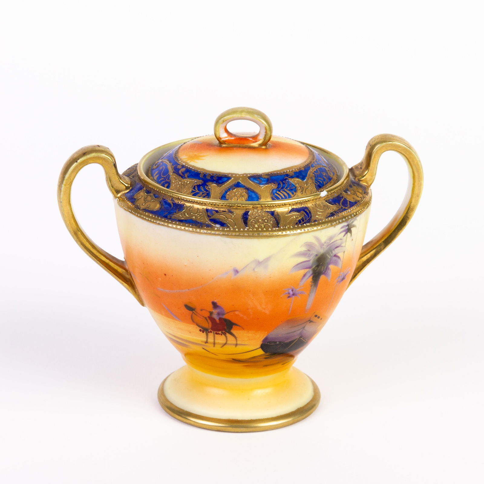 Noritake Art Nouveau Japanese Porcelain Arabian Sugar Bowl: DIMENSIONS APPROX 14x10x11CM. Please carefully study all photographs to get an accurate idea of the object. In good condition, as seen. Shipping is in-house and we ship internationally to US and rest
