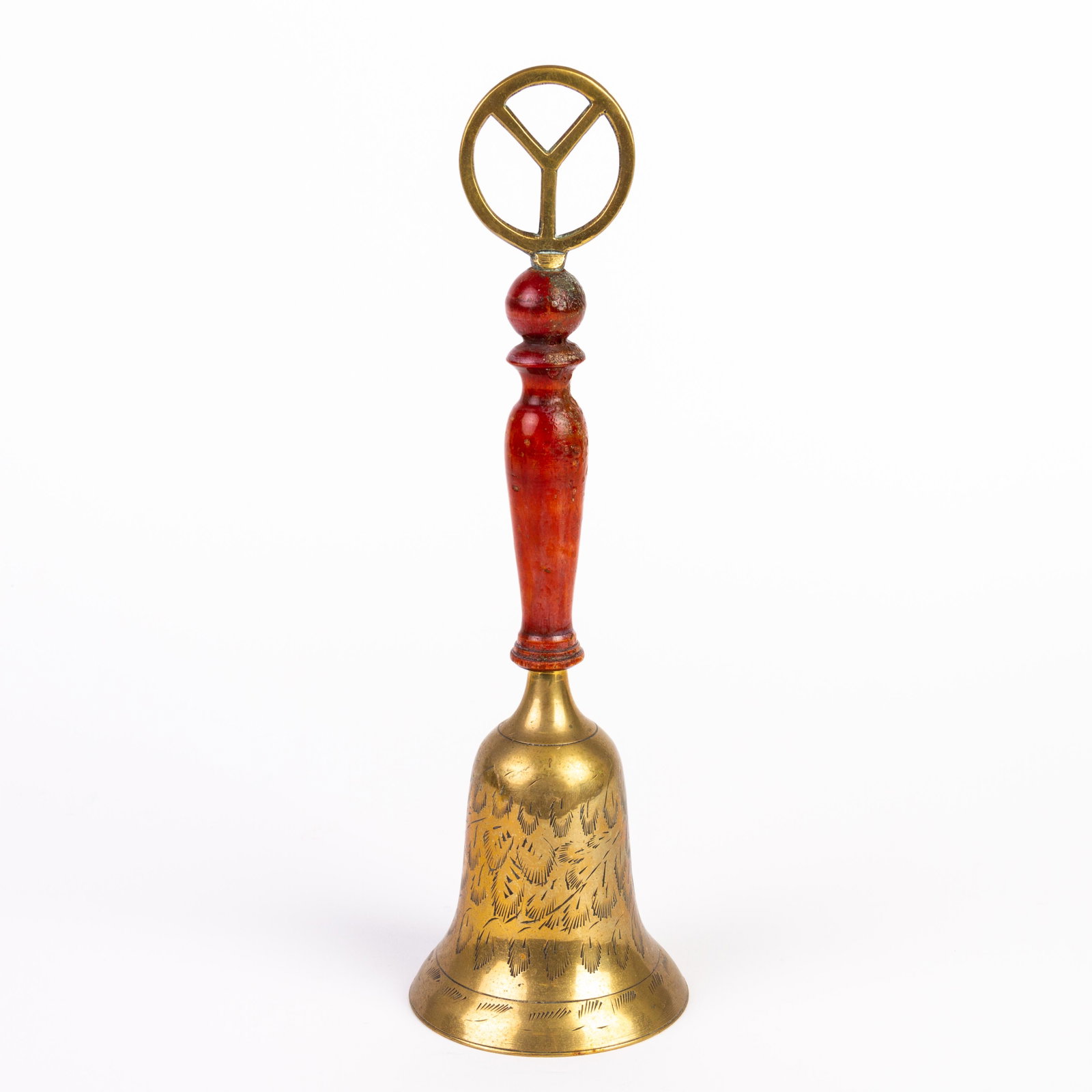 Handheld Brass Bell: DIMENSIONS APPROX 9x9x30CM. Please carefully study all photographs to get an accurate idea of the object. In good condition, as seen. Shipping is in-house and we ship internationally to US and rest of