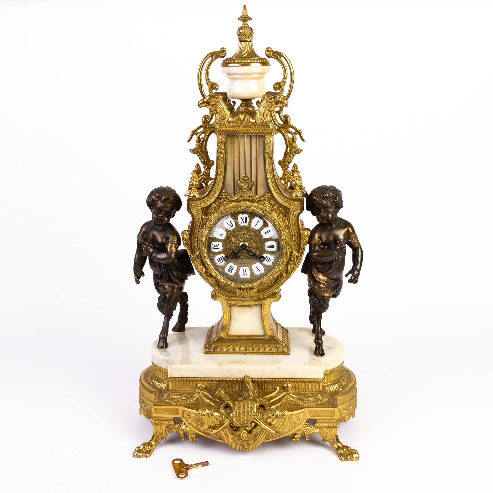 Imperial Italian Gilded Bronze & Marble Cherubs Mantel Clock: DIMENSIONS APPROX 32x20x62CM. Please carefully study all photographs to get an accurate idea of the object. In good condition, as seen. Shipping is in-house and we ship internationally to US and rest 