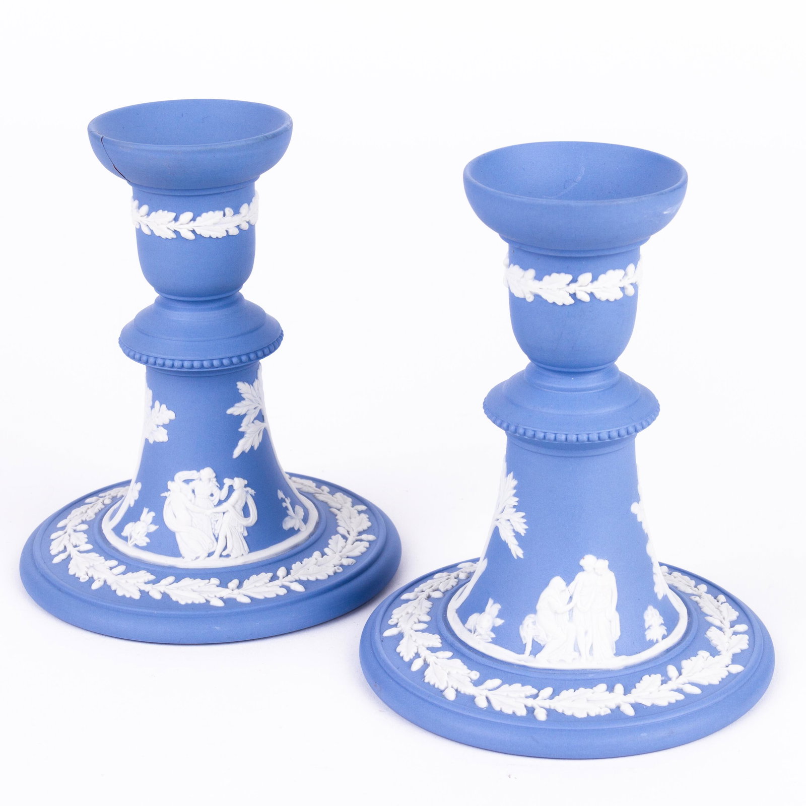 Pair of Blue Wedgwood Jasperware Neoclassical Candlesticks (1 of 8)