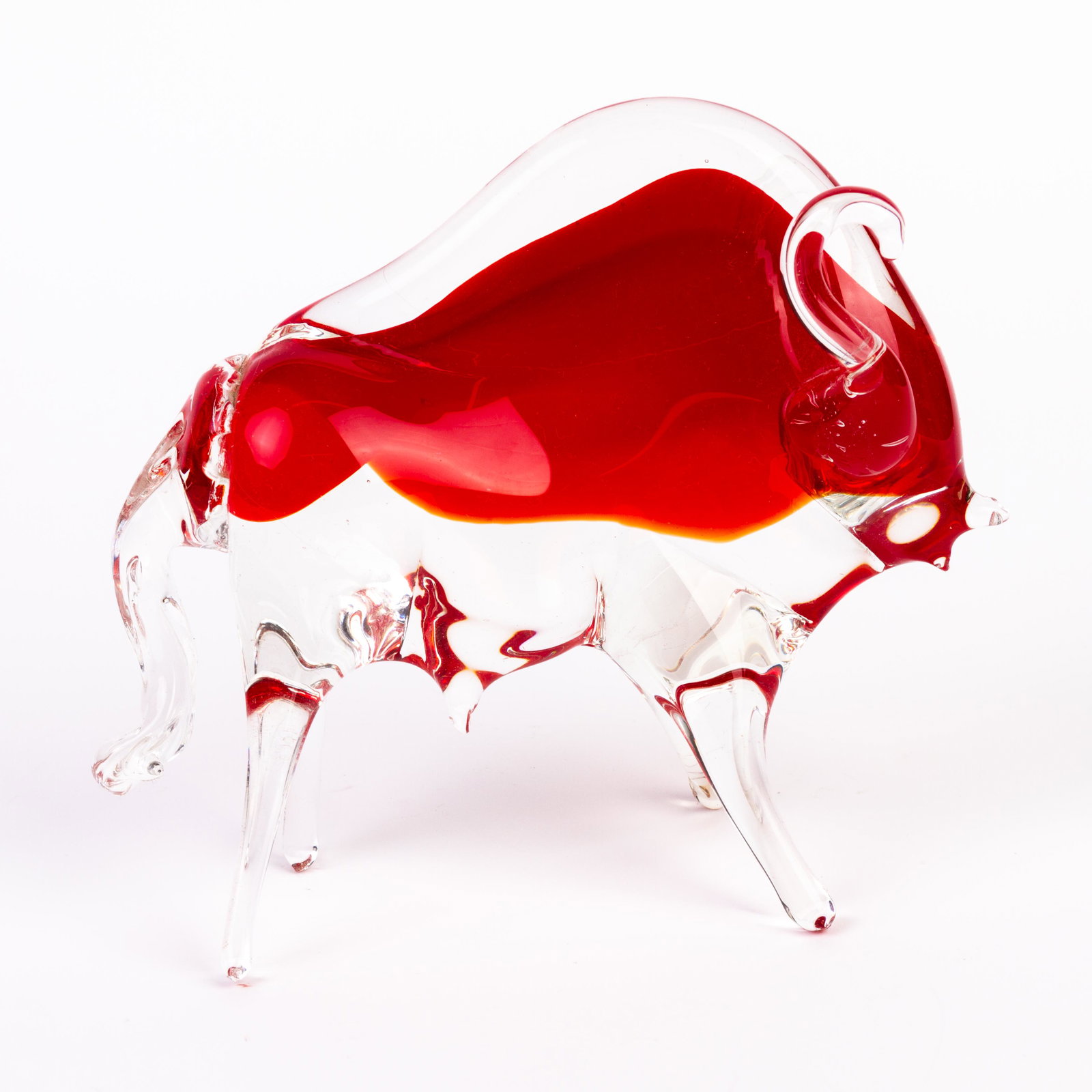 Murano Venetian Glass Bull Sculpture Inspired by Dali: DIMENSIONS APPROX 19x8x16CM. Please carefully study all photographs to get an accurate idea of the object. In good condition, as seen. Shipping is in-house and we ship internationally to US and rest o