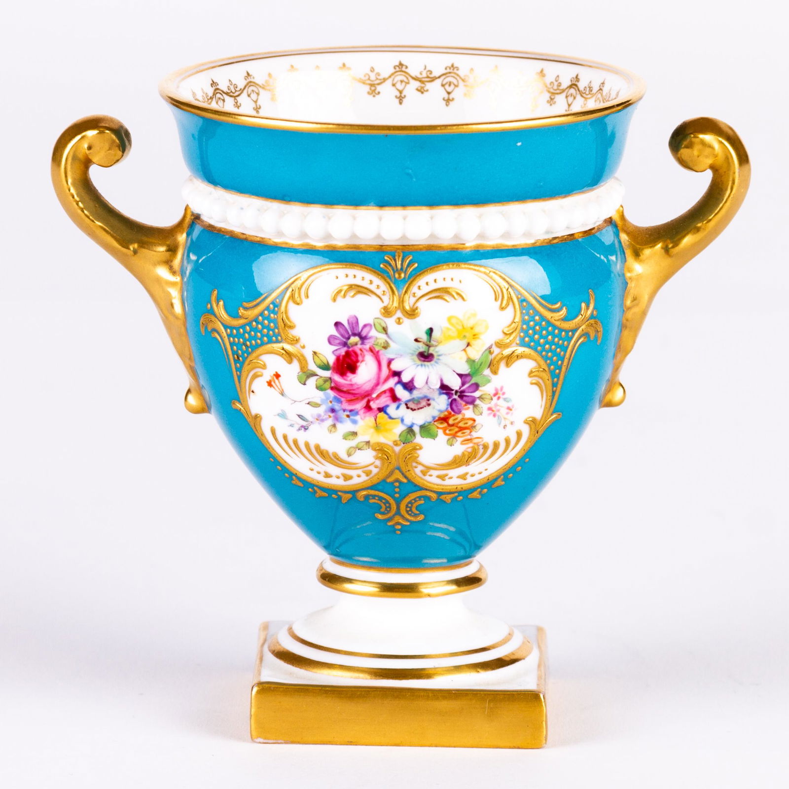 Royal Worcester Porcelain Beaded Turquoise Ground Vase 1870 (1 of 6)