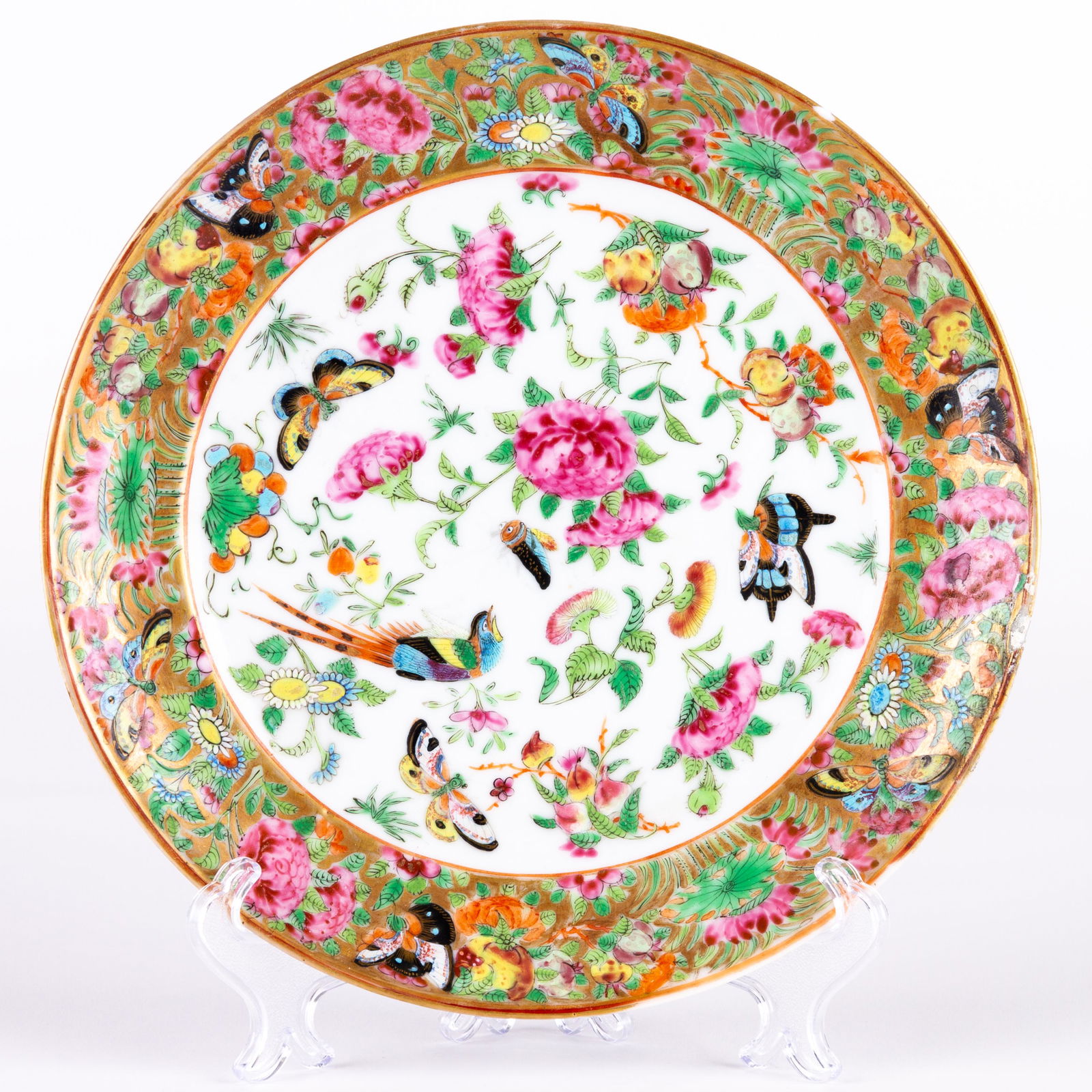 Chinese Canton Famille Rose Porcelain Butterflies Plate 19th C (1 of 6)