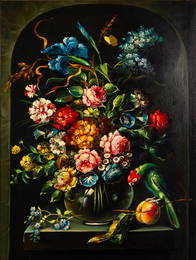 Huge Old Master Style Still Life Oil with Exotic Birds