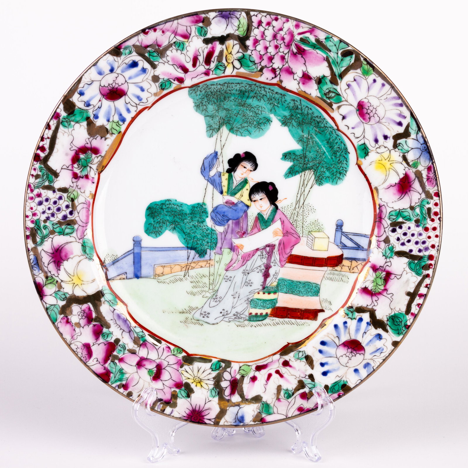 Chinese Famille Rose Porcelain Figural Plate with Mark (1 of 5)