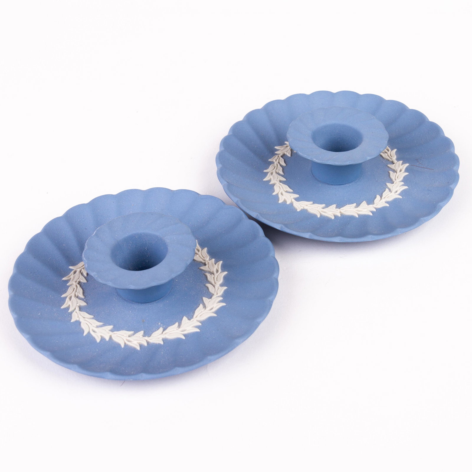 Pair of Wedgwood Blue Jasperware Neoclassical Candle Holders (1 of 9)