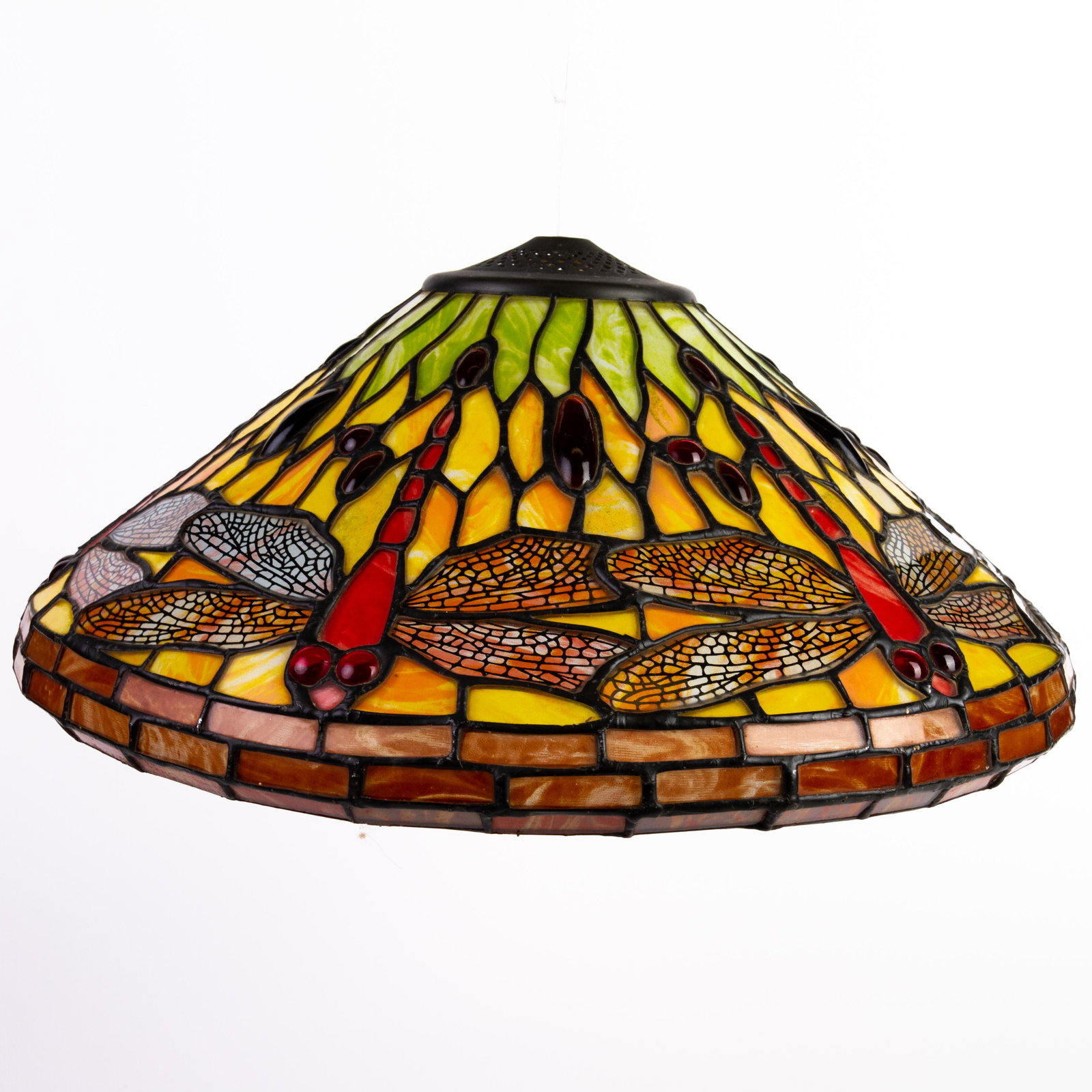 Large Tiffany Style Stained Glass Lamp Shade: DIMENSIONS APPROX 42x42x20CM. Please carefully study all photographs to get an accurate idea of the object. In good condition, as seen. Shipping is in-house and we ship internationally to US and rest