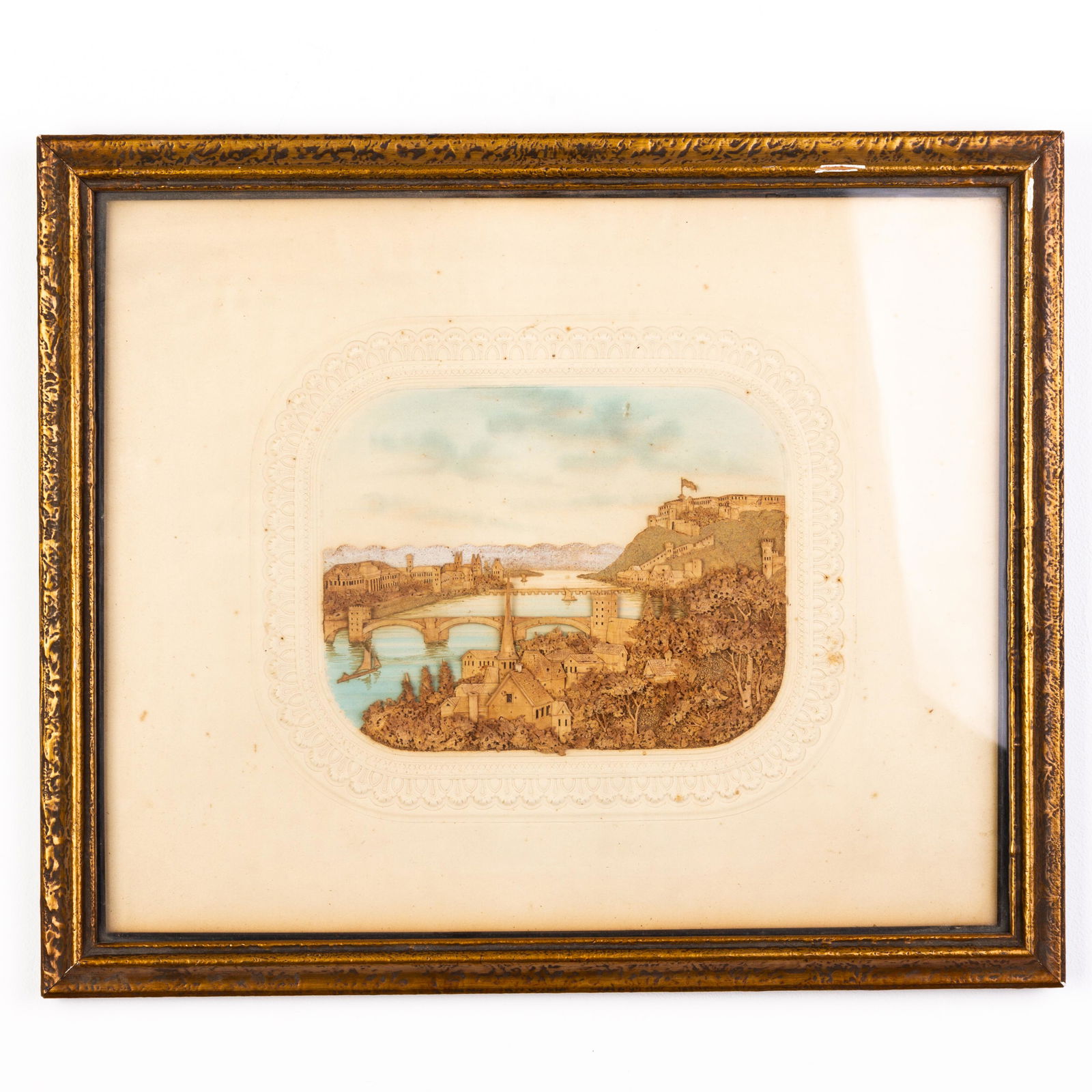 Watercolour & Cork Riverside Town Diorama 19th Century (1 of 5)