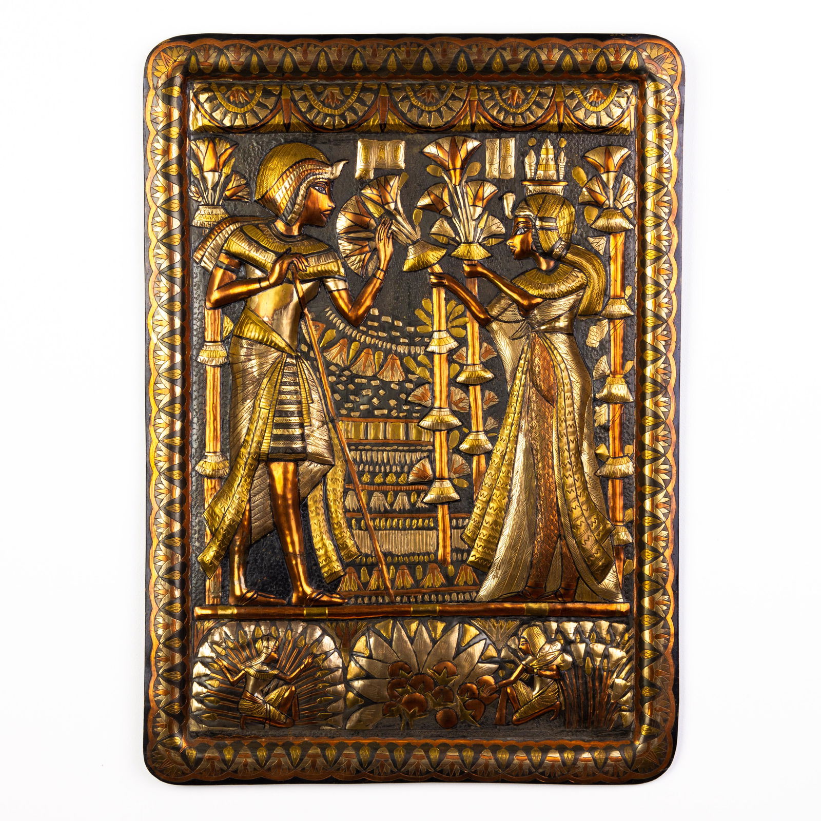 Large Egyptian Style Embossed Copper & Brass Wall Plaque (1 of 5)
