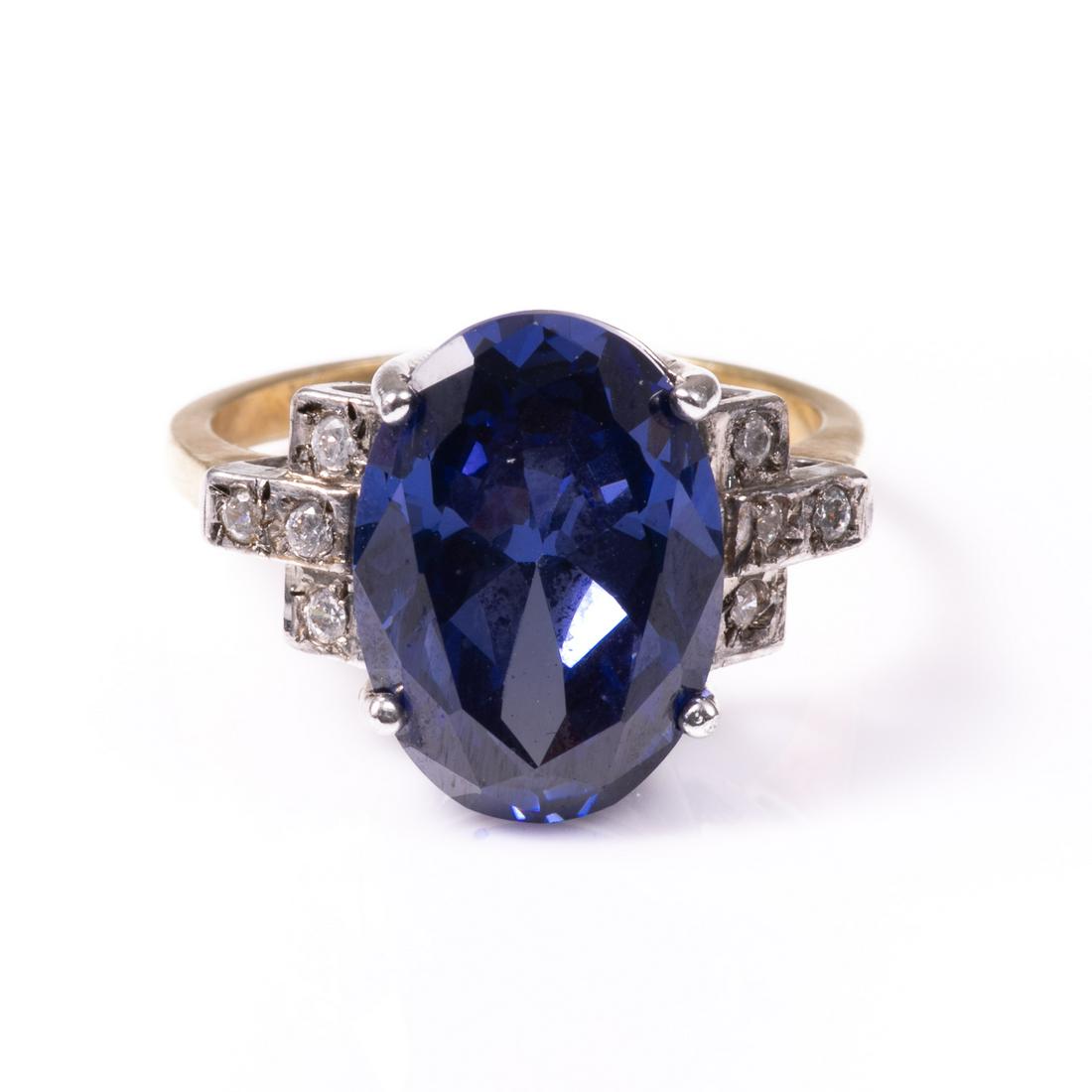 Synthetic Sapphire Art Deco Gilded Ring (1 of 1)