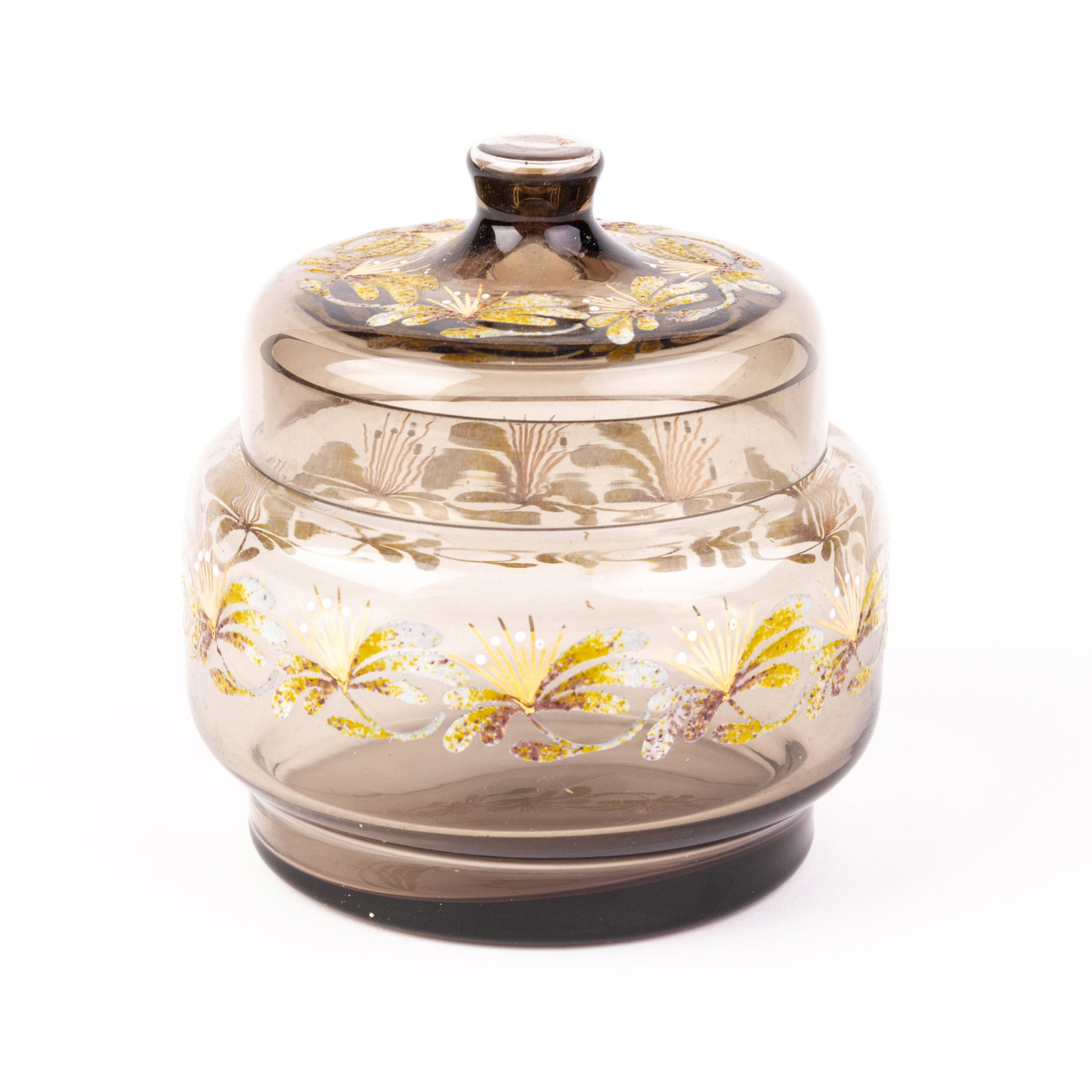 Czech Enamel Painted Glass Bomboniere: DIMENSIONS APPROX 14x14x14CM. Please carefully study all photographs to get an accurate idea of the object. In good condition, as seen. Shipping is in-house and we ship internationally to US and rest 