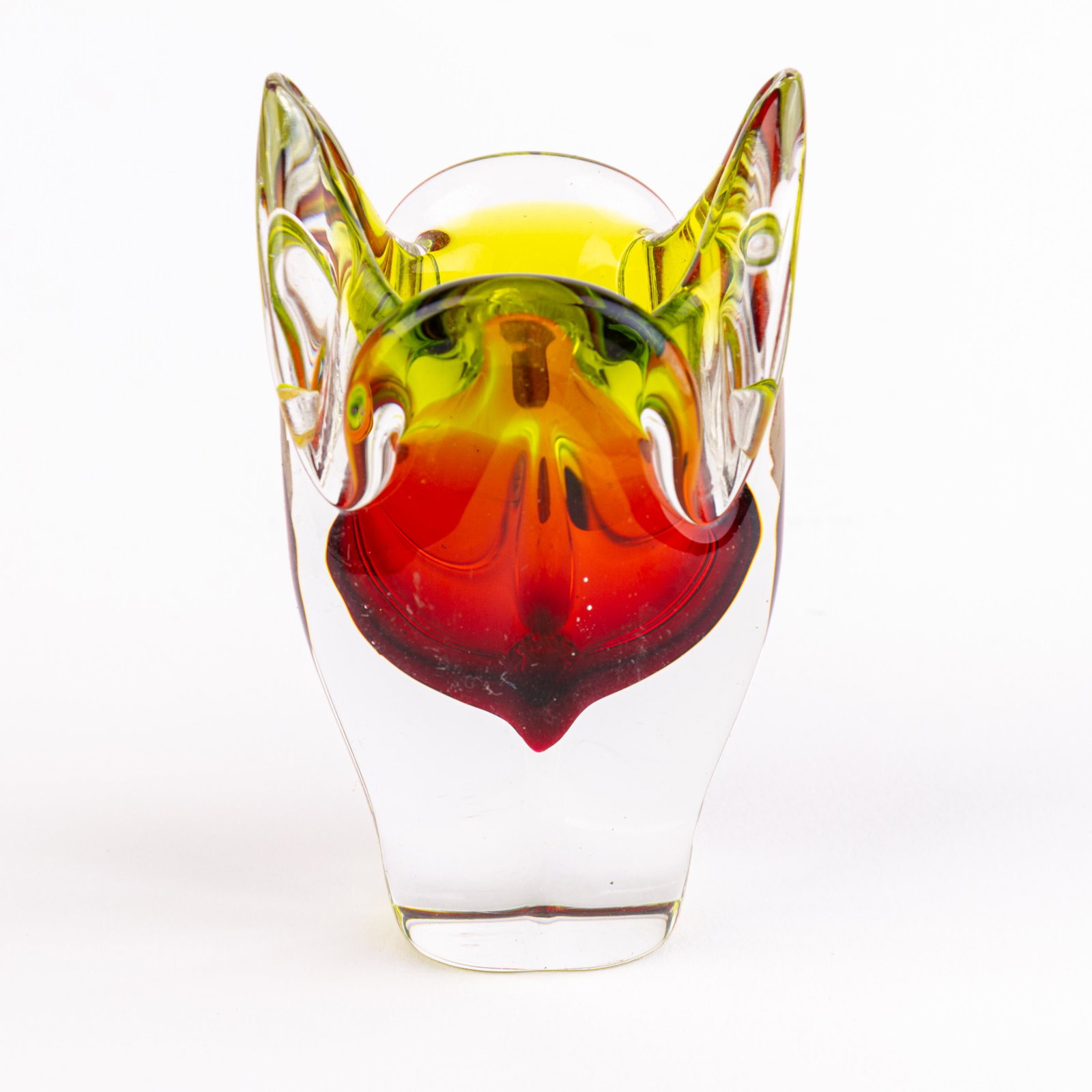 Czech Bohemian Glass Designer Vase: DIMENSIONS APPROX 5x5.5x9CM. Please carefully study all photographs to get an accurate idea of the object. In good condition, as seen. Shipping is in-house and we ship internationally to US and rest o