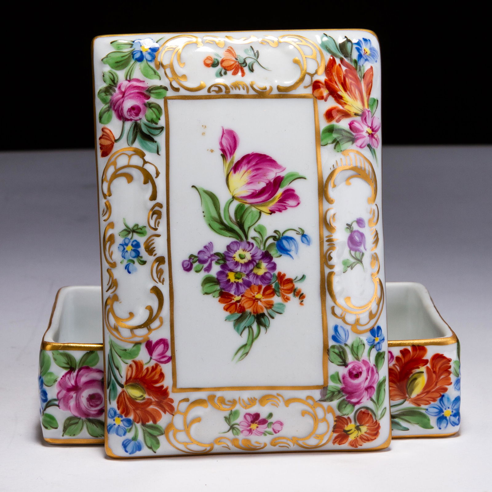 Dresden German Porcelain Floral Painted Trinket Box (1 of 7)