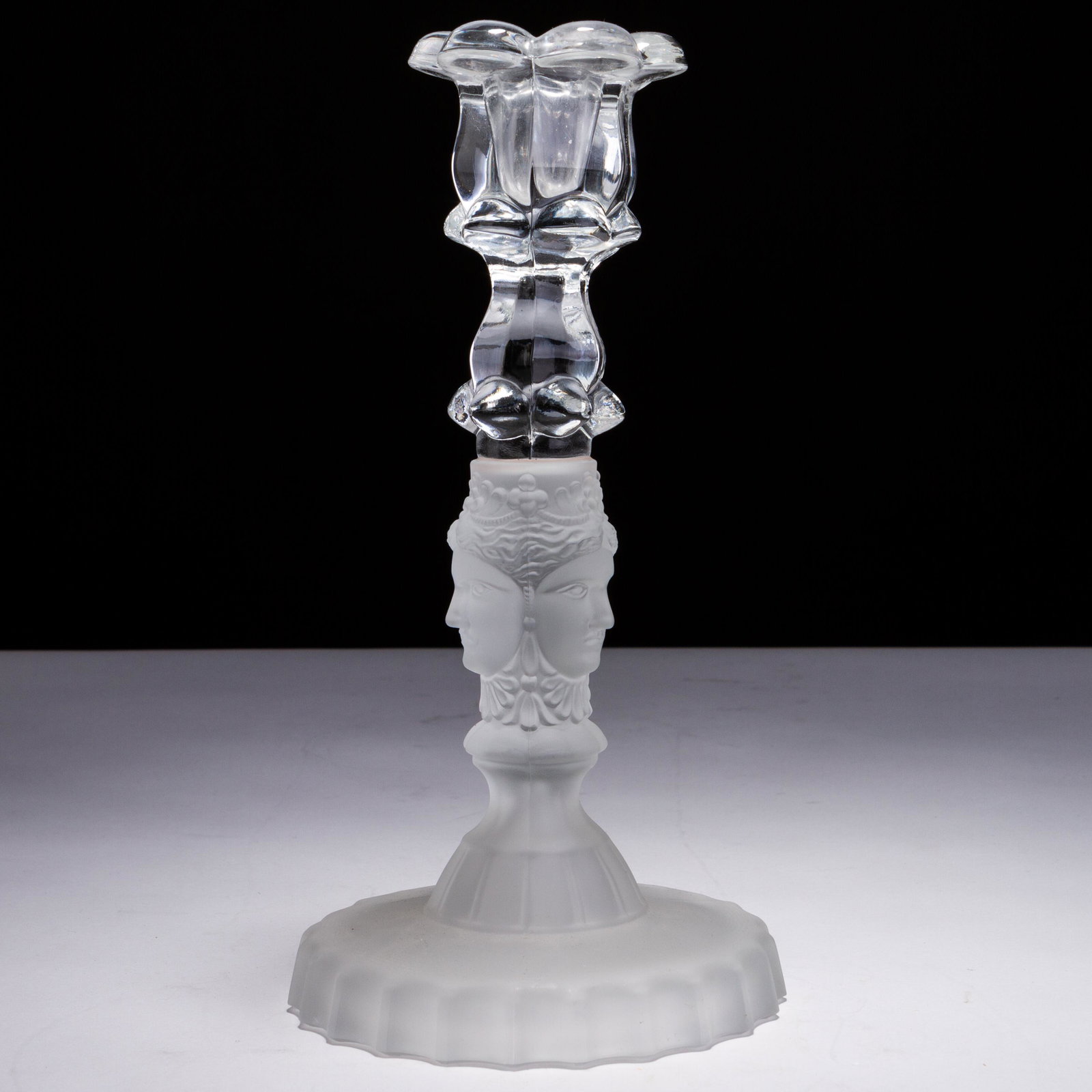 Lalique Neoclassical Sculpted Crystal Glass Candlestick: MEASURING APPROX 22 X 11.5CM. Please follow us on Instagram to stay updated with our current and future auctions: @albinus_auctions. Study all photographs carefully to get an accurate representation o