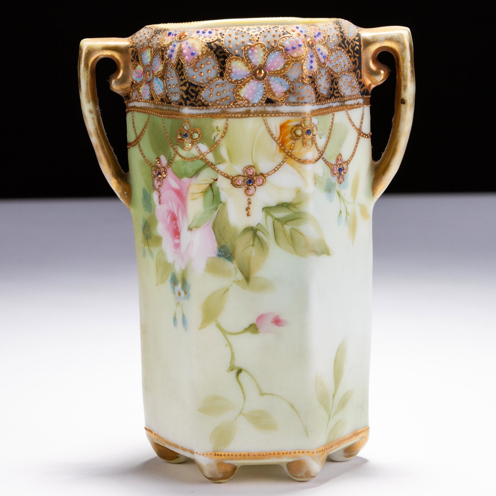 Noritake Japanese Porcelain Art Nouveau Vase: Please follow us on Instagram to stay updated with our current and future auctions: @albinus_auctions. Study all photographs carefully to get an accurate representation of the item, which is in good c