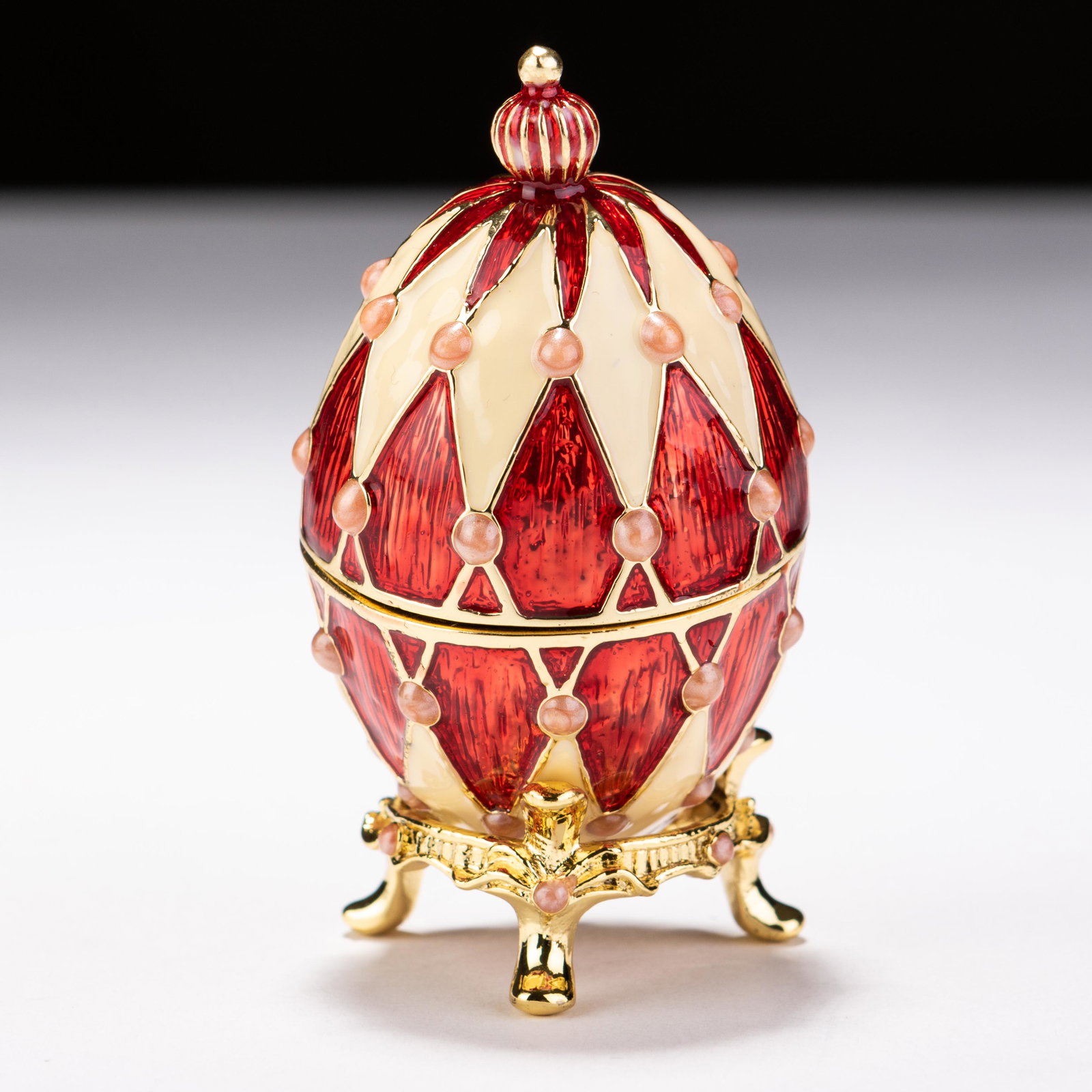 Faberge Style 24KT Gold Enamel Russian Egg Trinket Box (1 of 7)