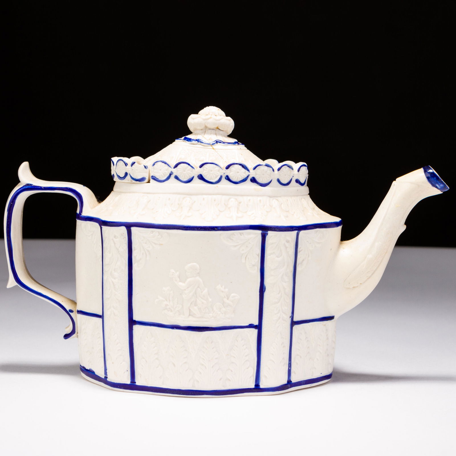 Georgian Castleford Feldspathic Moulded Bisque Teapot ca. 1800 (1 of 6)