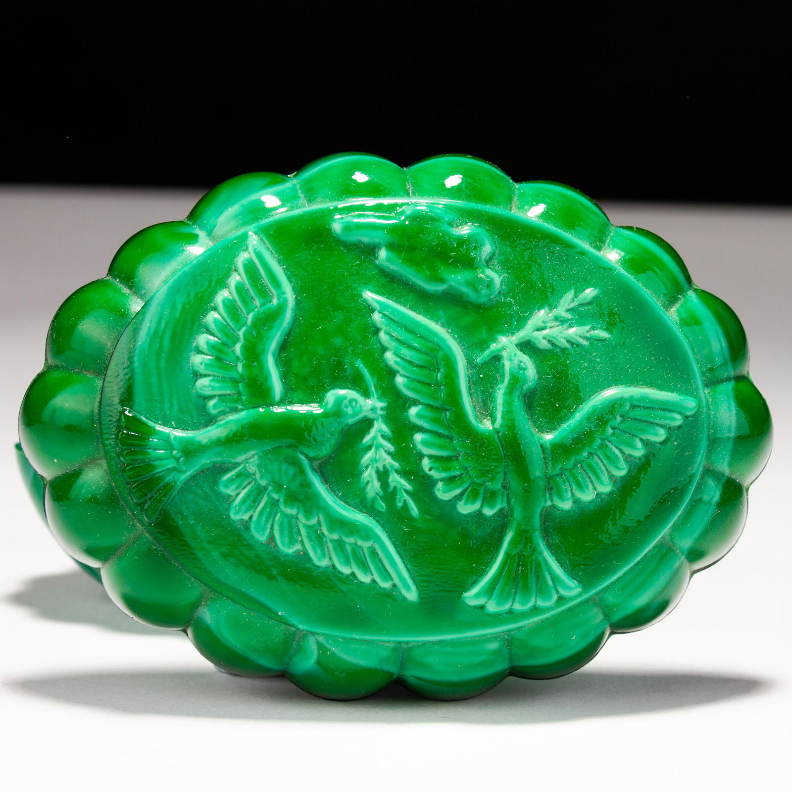 Art Nouveau Czech Malachite Glass Lidded Box by Curt Schlevogt (1 of 6)