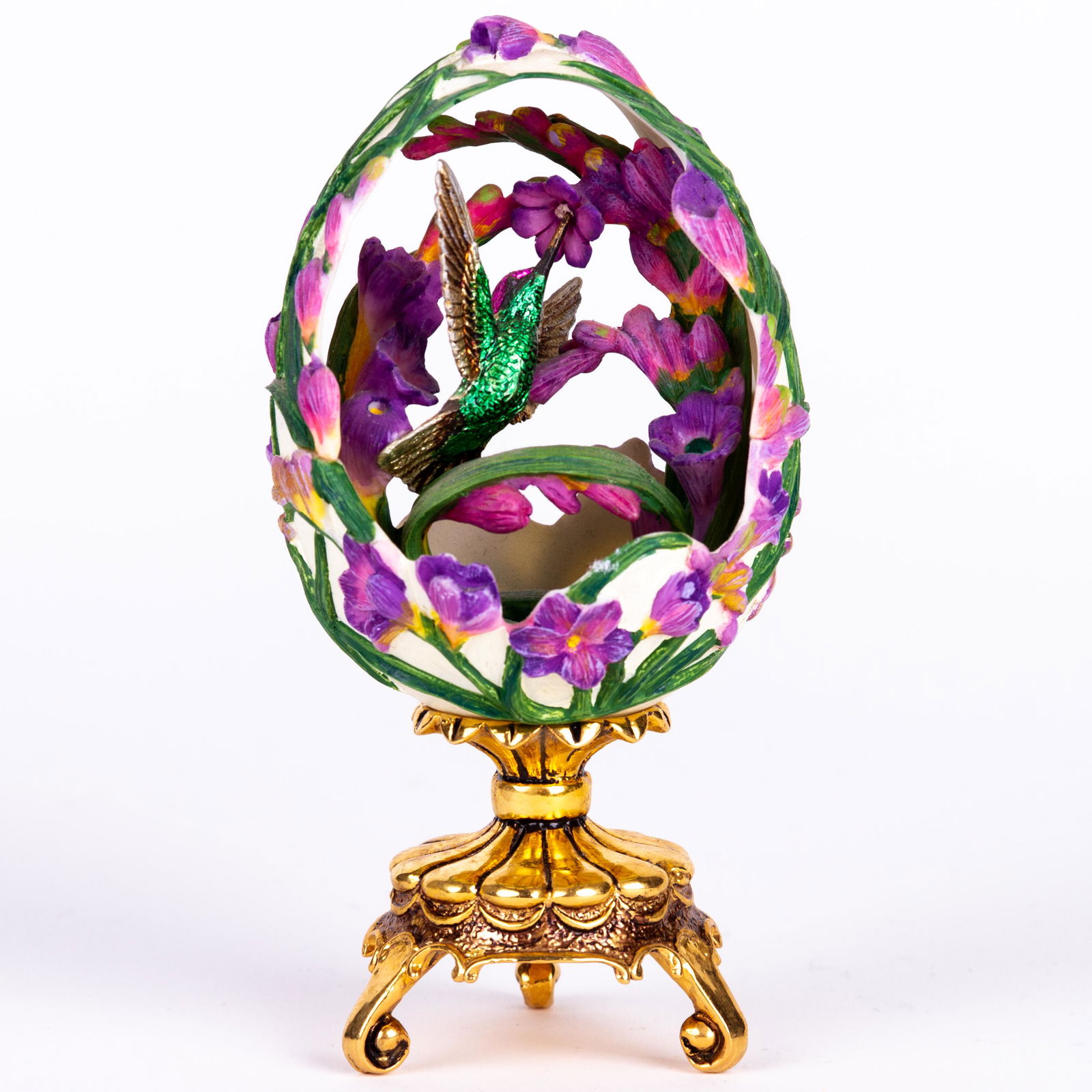 House of Faberge Humming Bird Porcelain Egg 24KT Gold (1 of 5)