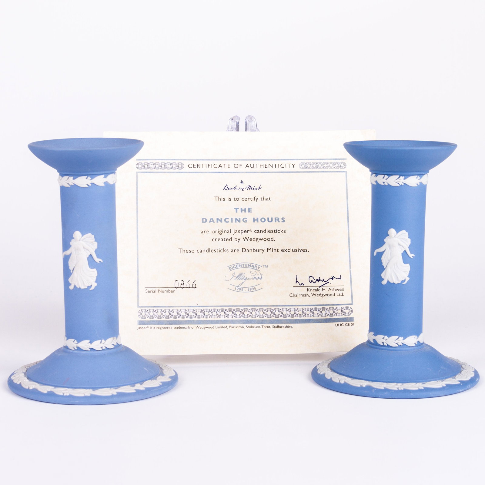 Wedgwood Jasperware Neoclassical Dancing Hours Candlesticks: DIMENSIONS APPROX 10.5x10.5x14CM EACH. Please carefully study all photographs to get an accurate idea of the object. In good condition, as seen. Shipping is in-house and we ship internationally to US