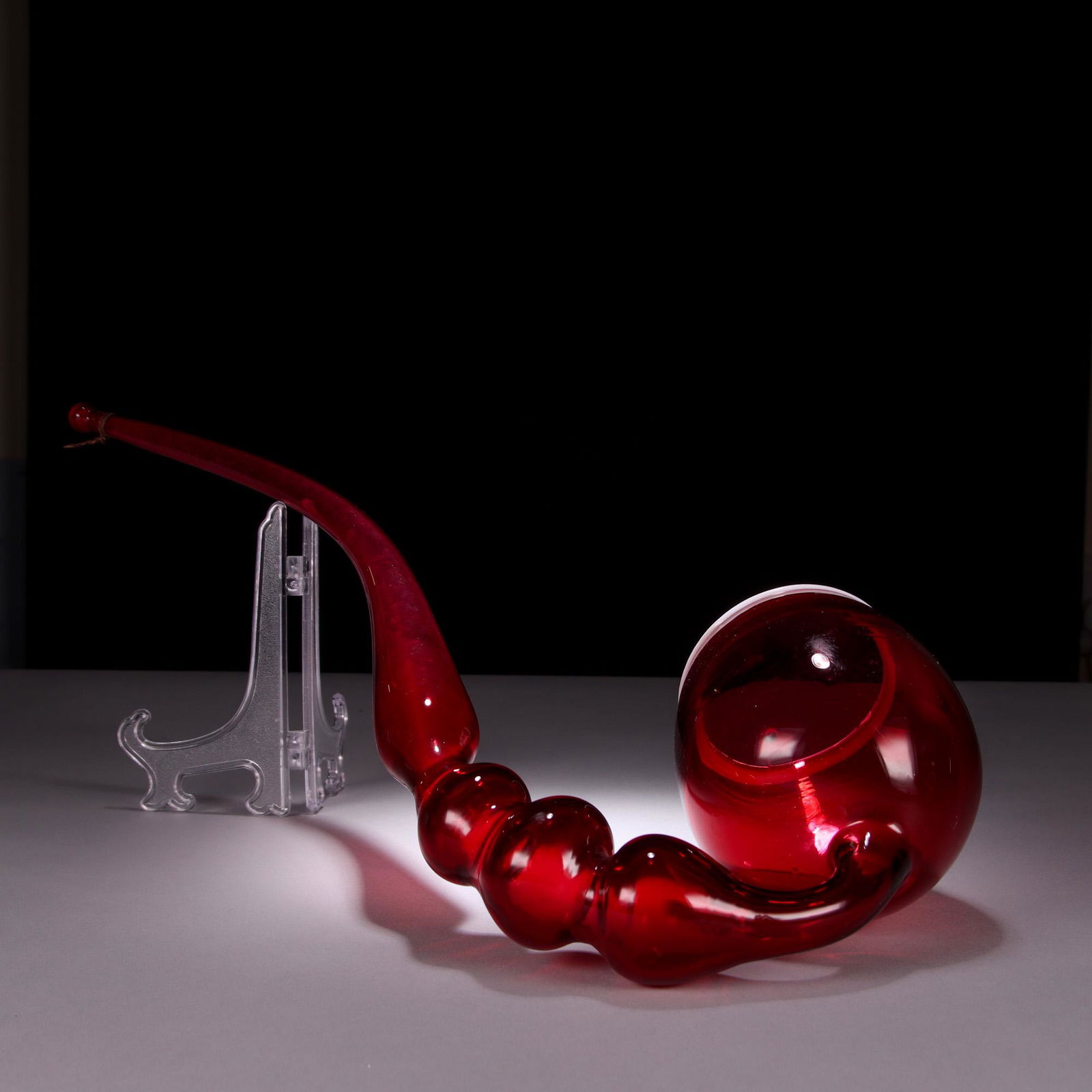 Large Victorian Cranberry Glass Large Pipe 19th Century (1 of 6)