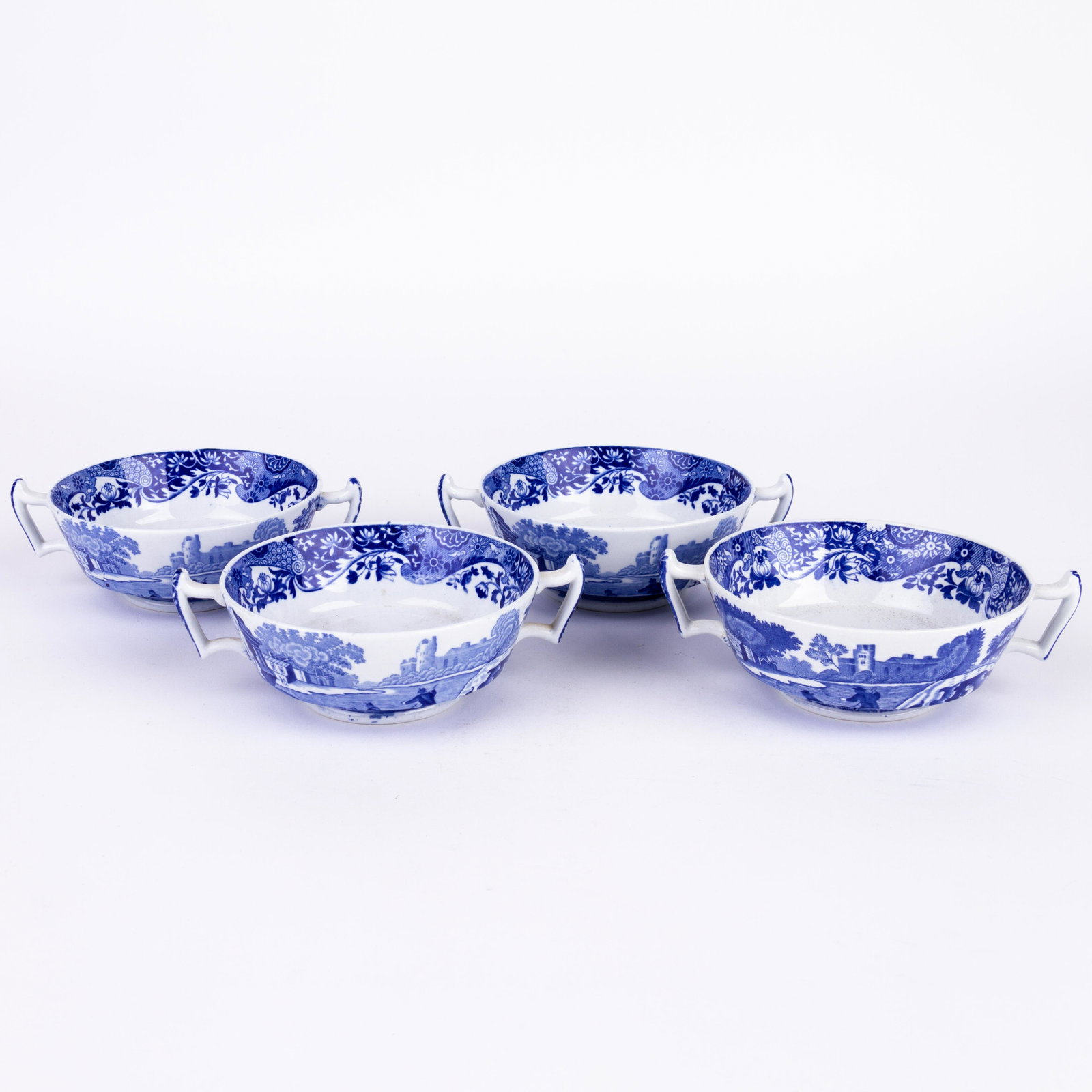 Copeland Spode Blue Italian Porcelain Soup Bowls: DIMENSIONS APPROX 5X15.5X12CM EACH. Please carefully study all photographs to get an accurate idea of the object. In good condition, as seen. Shipping is in-house and we ship internationally to US and