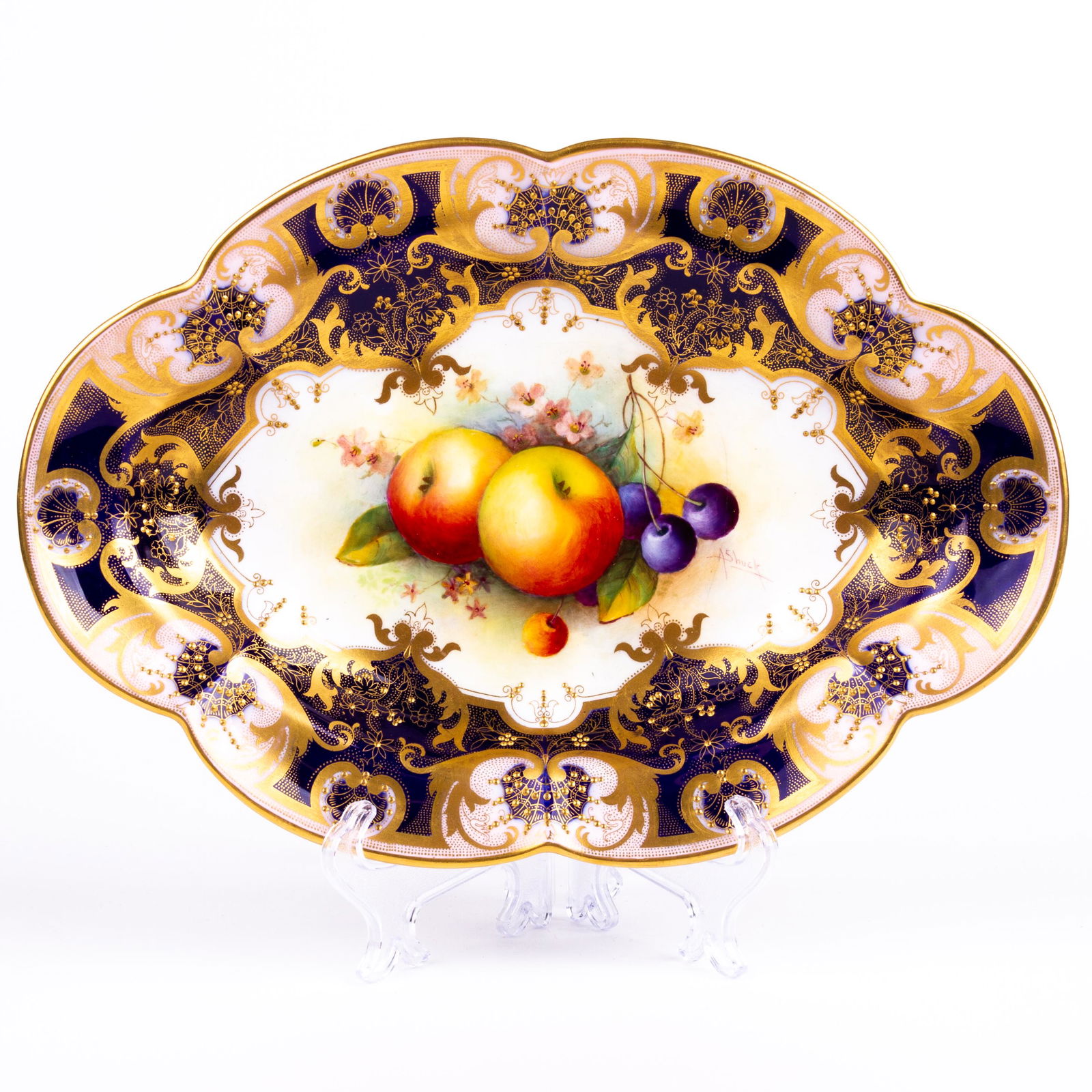 Royal Worcester Fine Porcelain Painted Fruits Dish Signed (1 of 5)