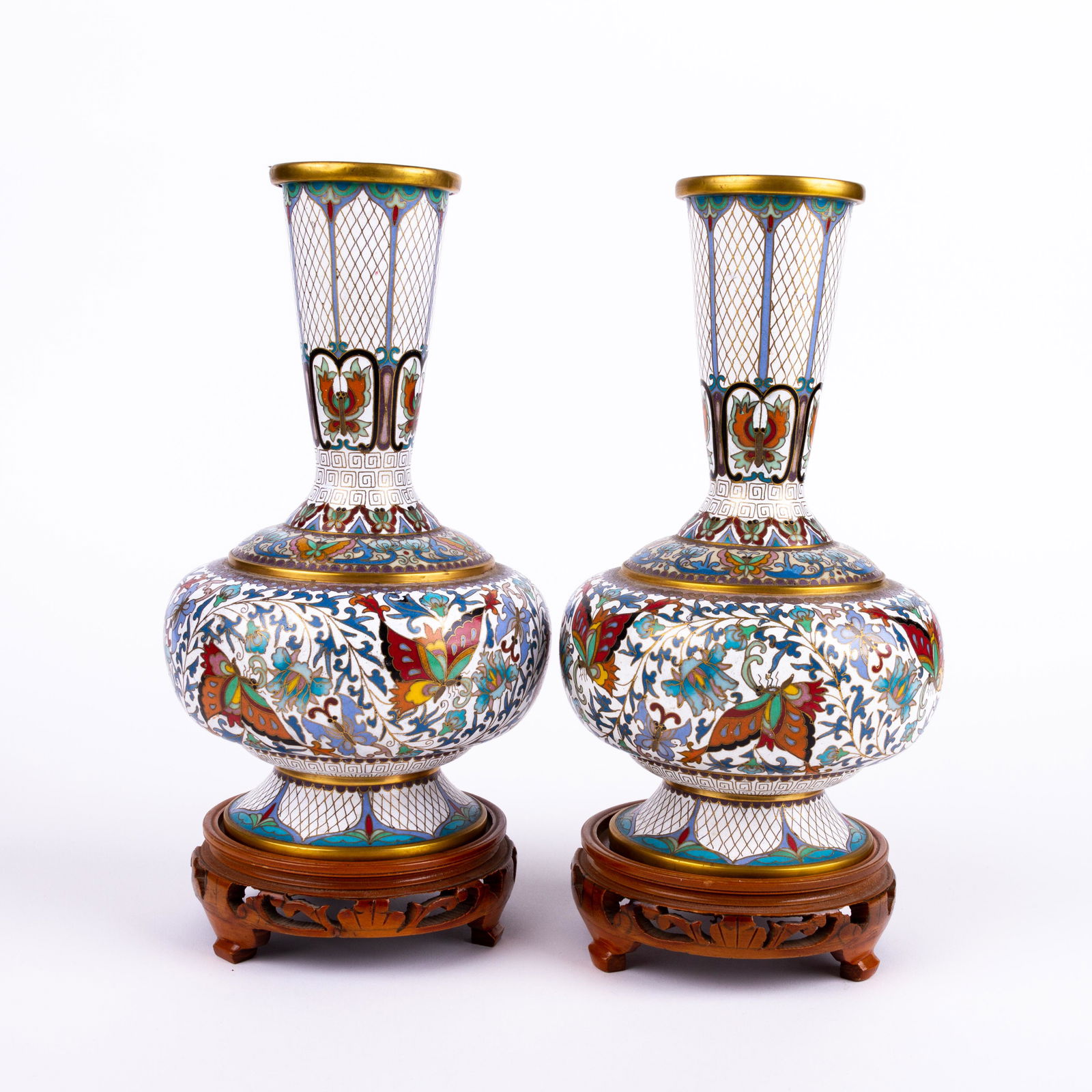 Pair of Chinese Cloisonne Butterflies Vases on Stands (1 of 8)