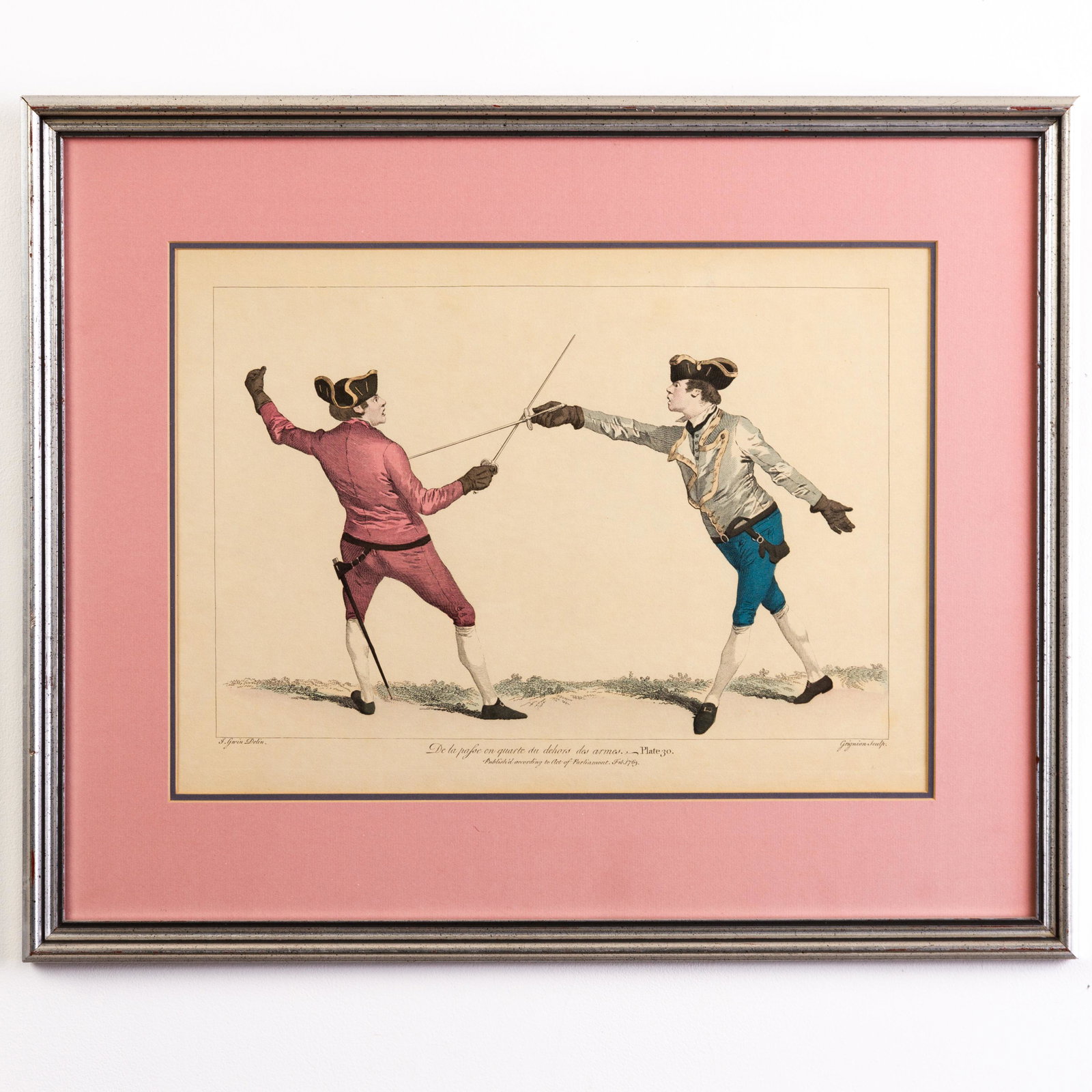 18th Century French Coloured Engraving Fencing (1 of 5)