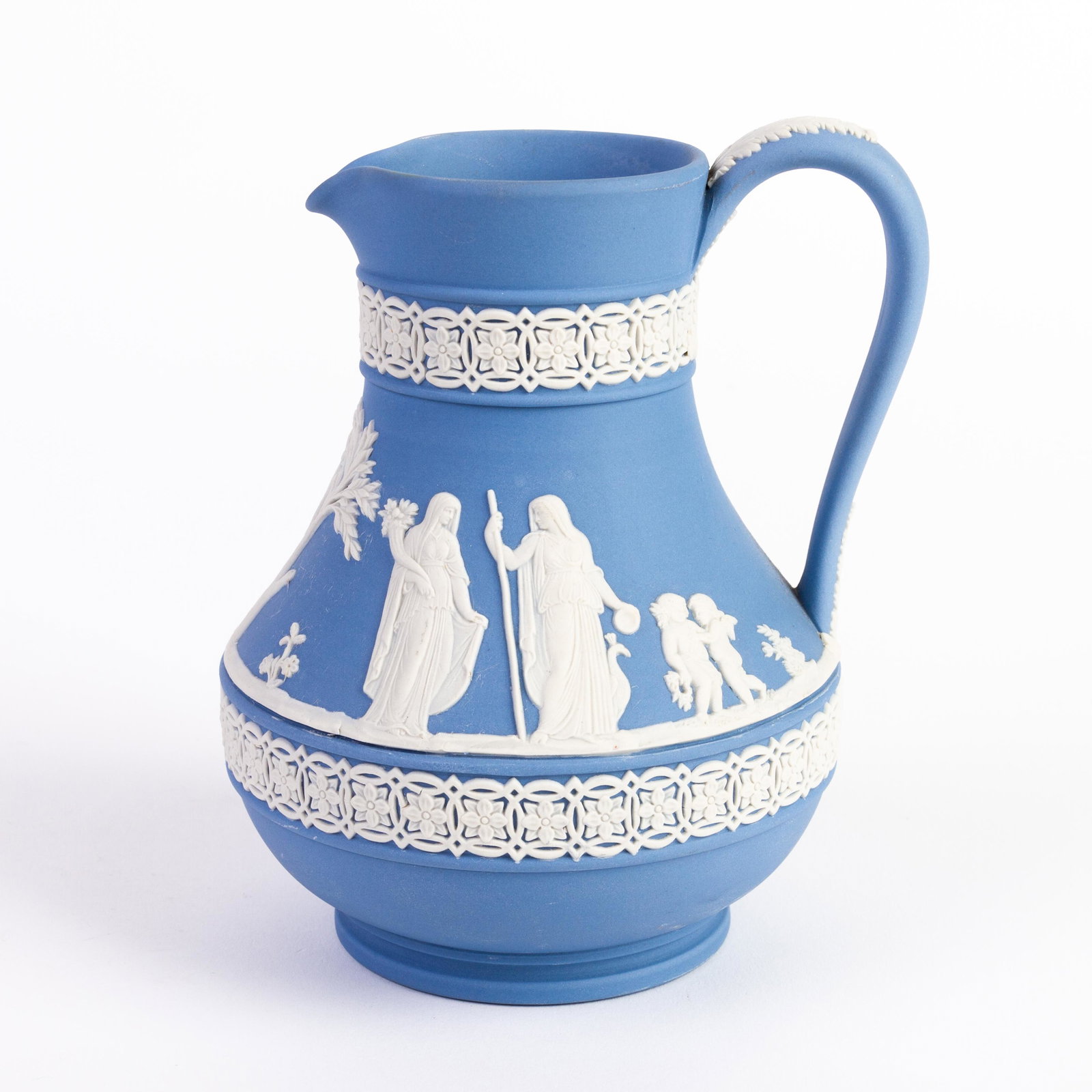 Wedgwood Jasperware Neoclassical Pitcher Jug: DIMENSIONS APPROX 13x12x14CM. Please carefully study all photographs to get an accurate idea of the object. In good condition, as seen. Shipping is in-house and we ship internationally to US and rest