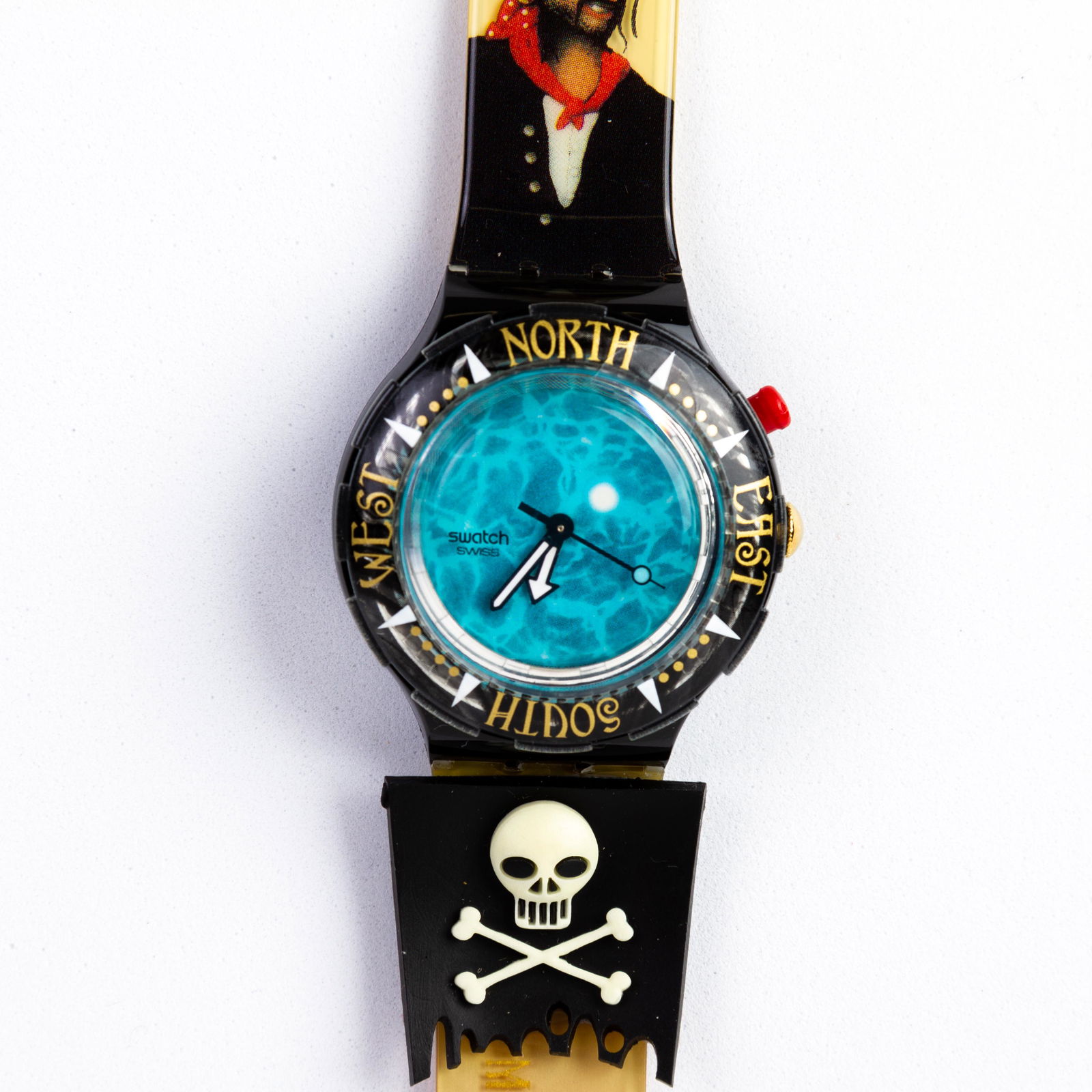 Swatch Collector's Vintage Watch Pirate "Uncino": DIMENSIONS APPROX 22.5x3.5x1CM. Please carefully study all photographs to get an accurate idea of the object. In good condition, as seen. Shipping is in-house and we ship internationally to US and res