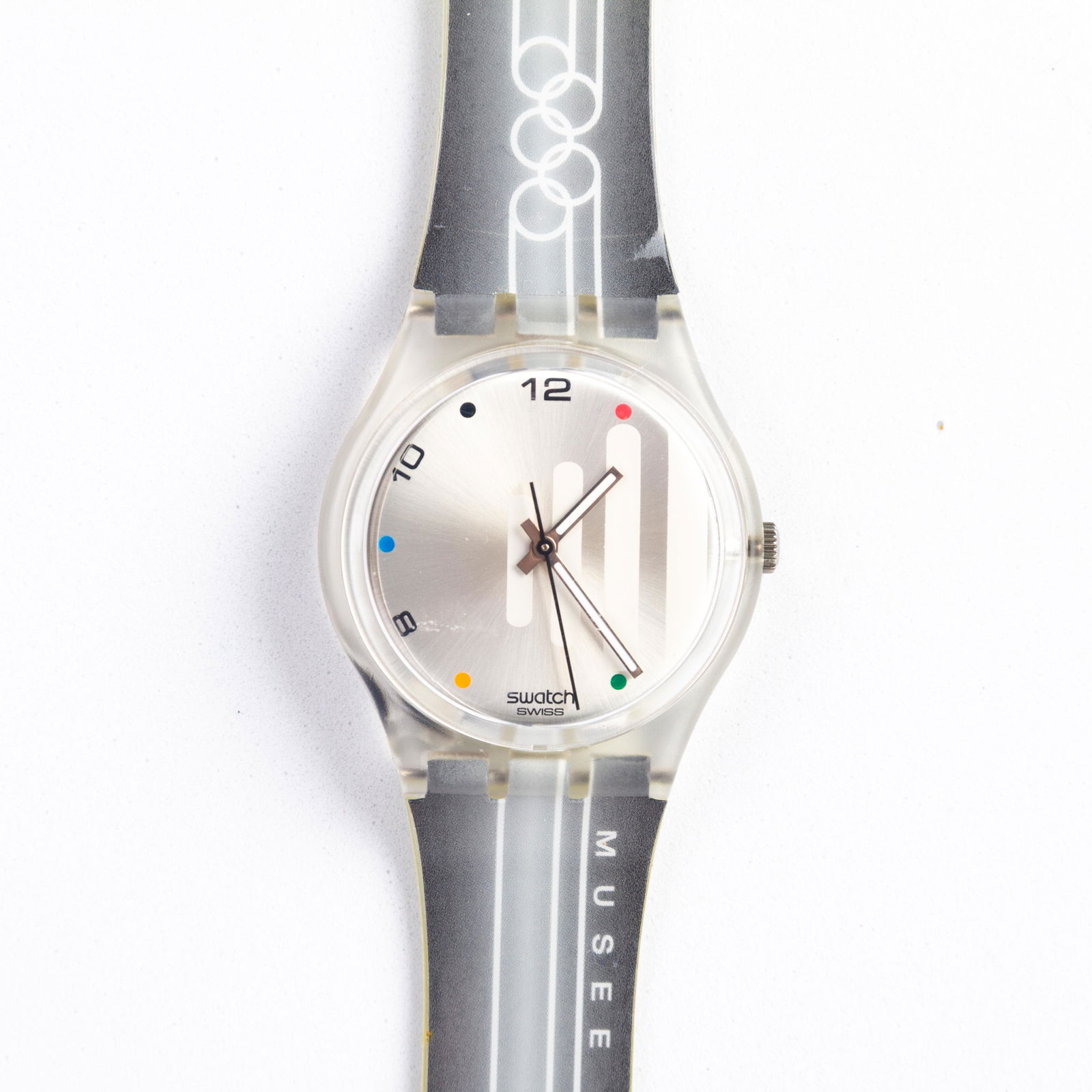 Swatch Collector's Vintage Watch Museum Lausanne Edition: DIMENSIONS APPROX 22.5x3.5x1CM. Please carefully study all photographs to get an accurate idea of the object. In good condition, as seen. Shipping is in-house and we ship internationally to US and res