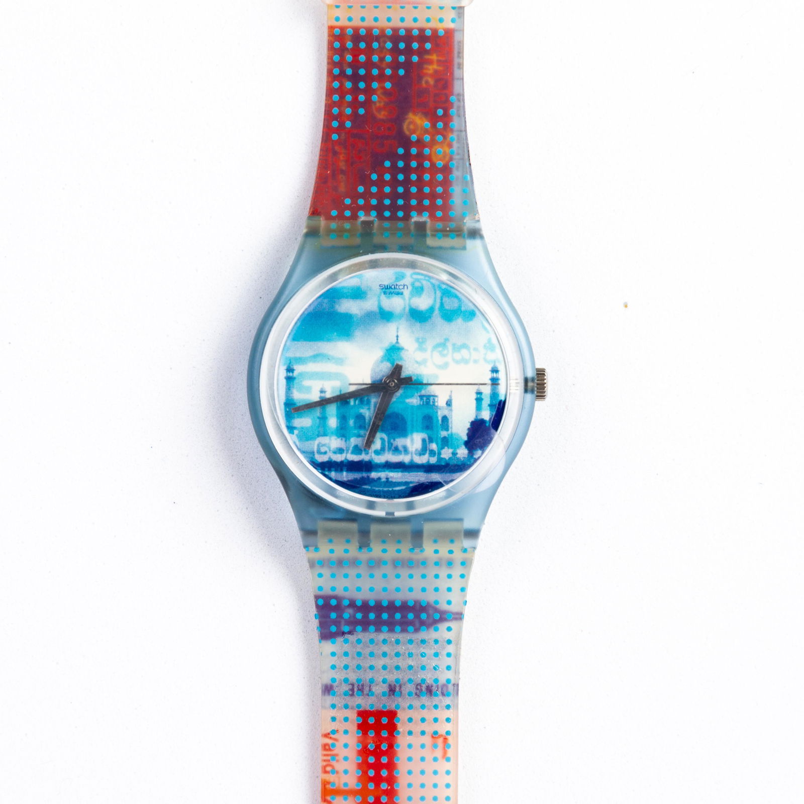 Swatch Collector's Vintage Watch "Taj Mahal": DIMENSIONS APPROX 22.5x3.5x1CM. Please carefully study all photographs to get an accurate idea of the object. In good condition, as seen. Shipping is in-house and we ship internationally to US and res