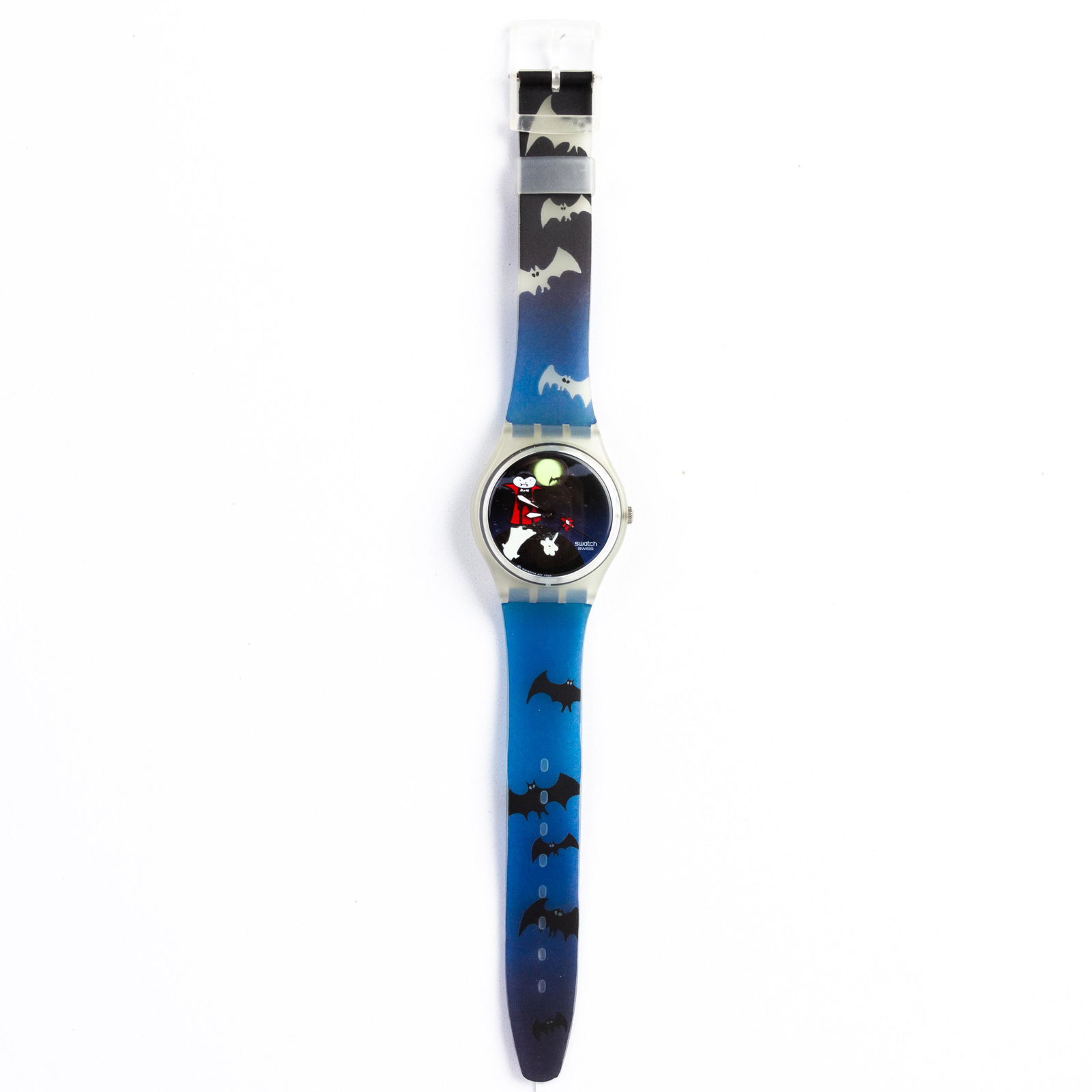 Swatch Collector's Vintage Watch Dracula Vampire: DIMENSIONS APPROX 22.5x3.5x1CM. Please carefully study all photographs to get an accurate idea of the object. In good condition, as seen. Shipping is in-house and we ship internationally to US and res